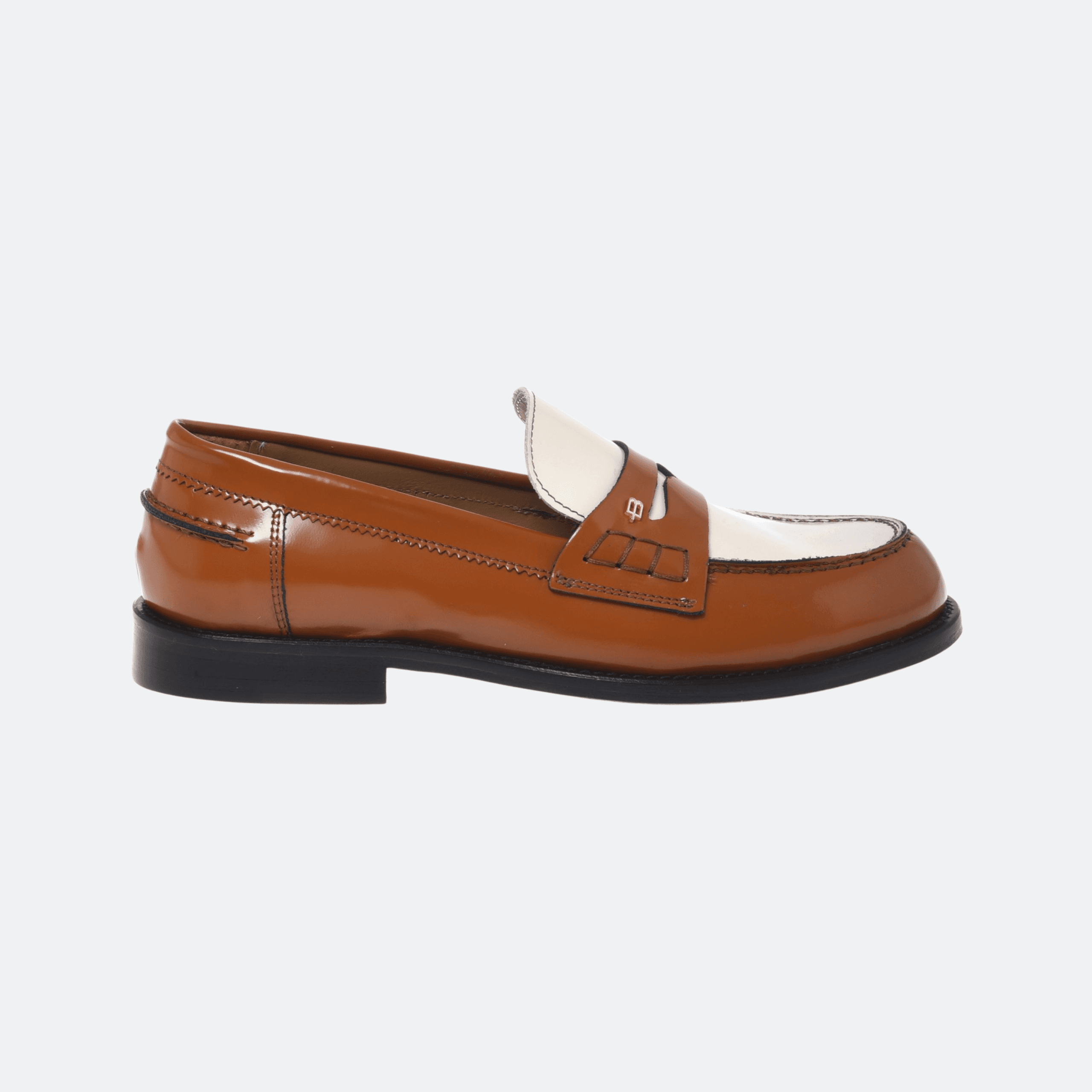 Baldinini Brush-Off Leather Loafers For Women - Cognac And White