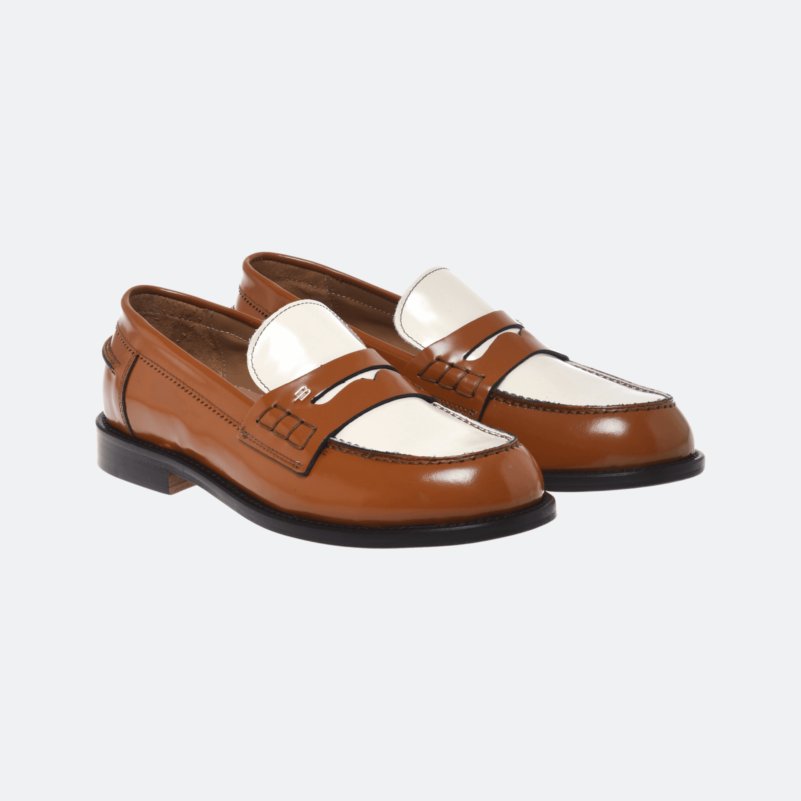Baldinini Brush-Off Leather Loafers For Women - Cognac And White alternate
