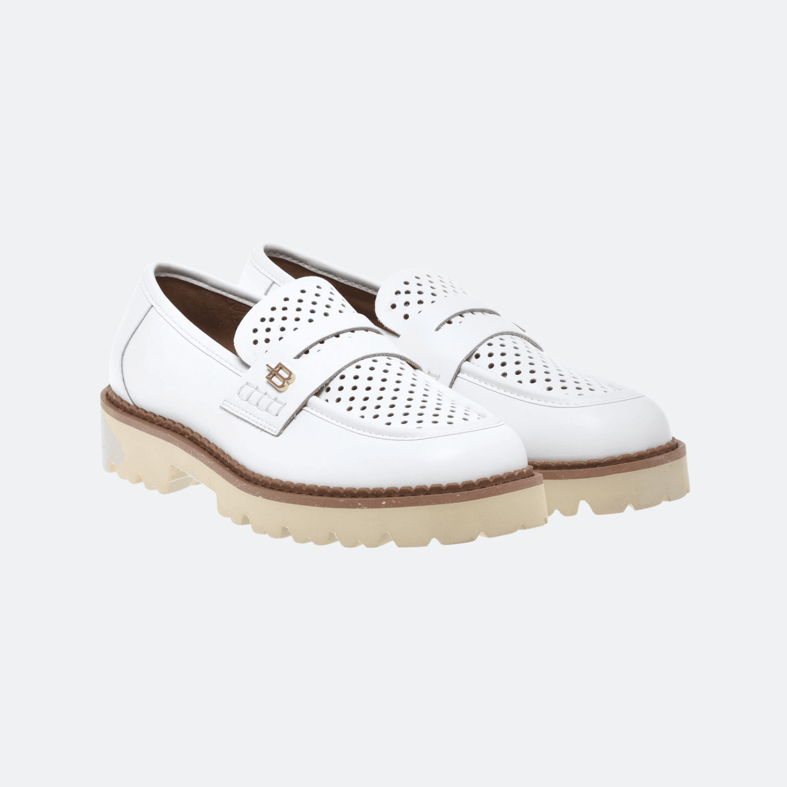 Baldinini Perforated Leather Loafers For Women - White alternate