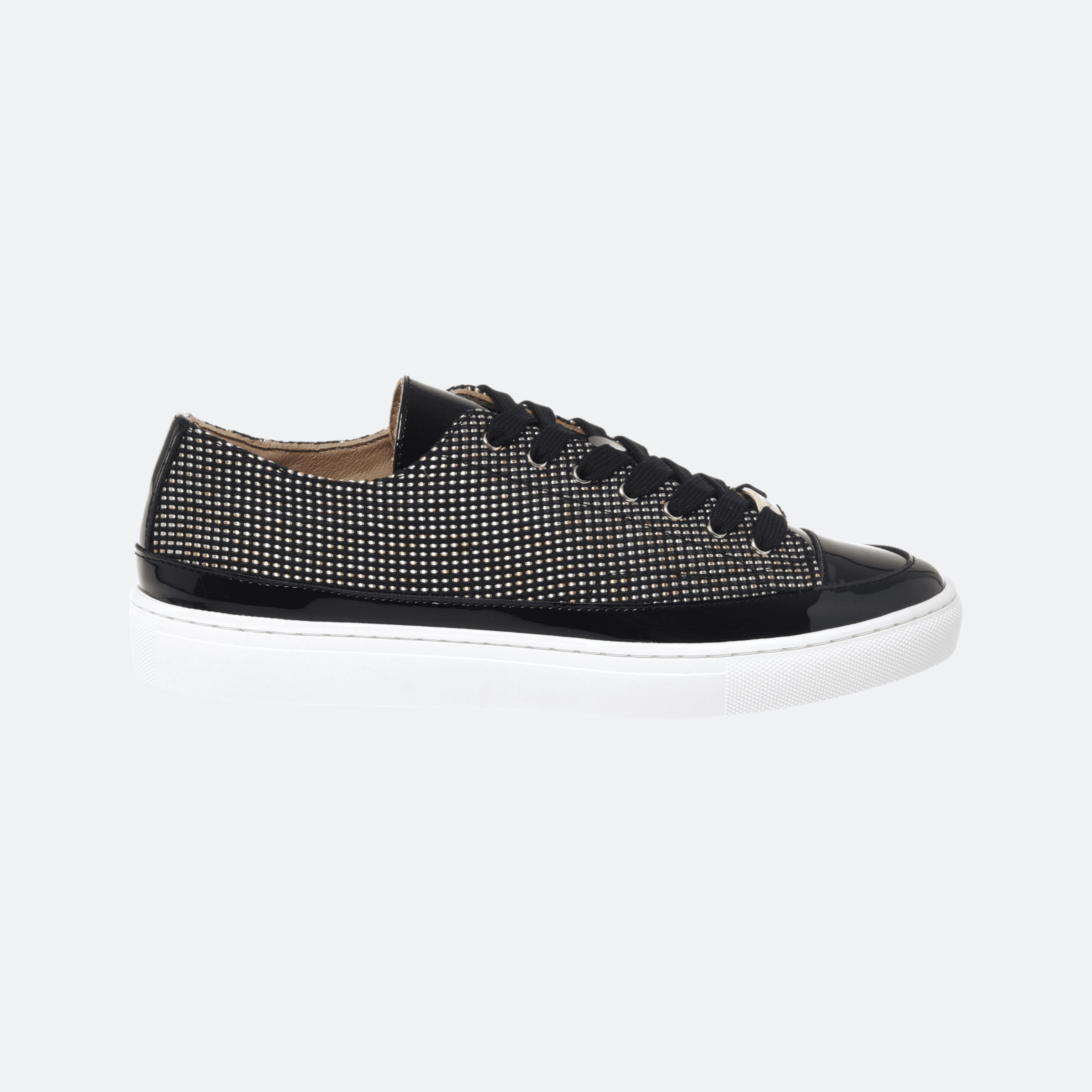 Baldinini Sneaker With Studs In Patent Leather And Raffia For Women - Black
