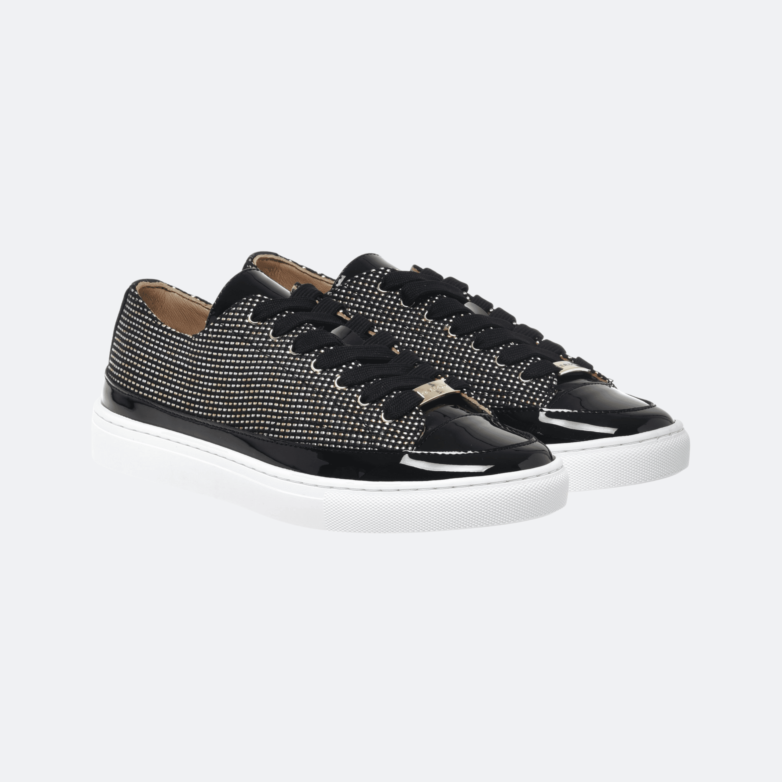 Baldinini Sneaker With Studs In Patent Leather And Raffia For Women - Black alternate