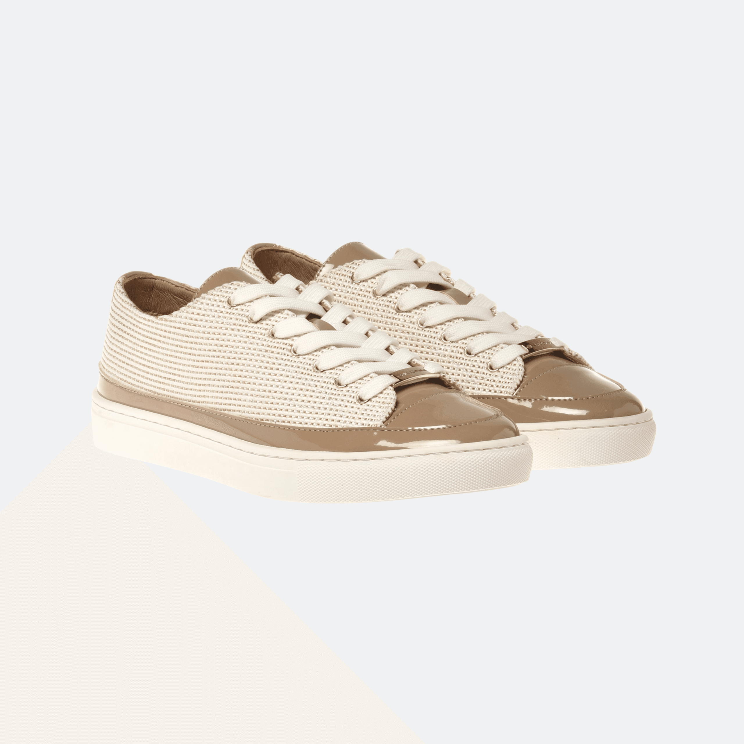 Baldinini Sneaker With Studs In Patent Leather And Raffia For Women - Taupe And White alternate