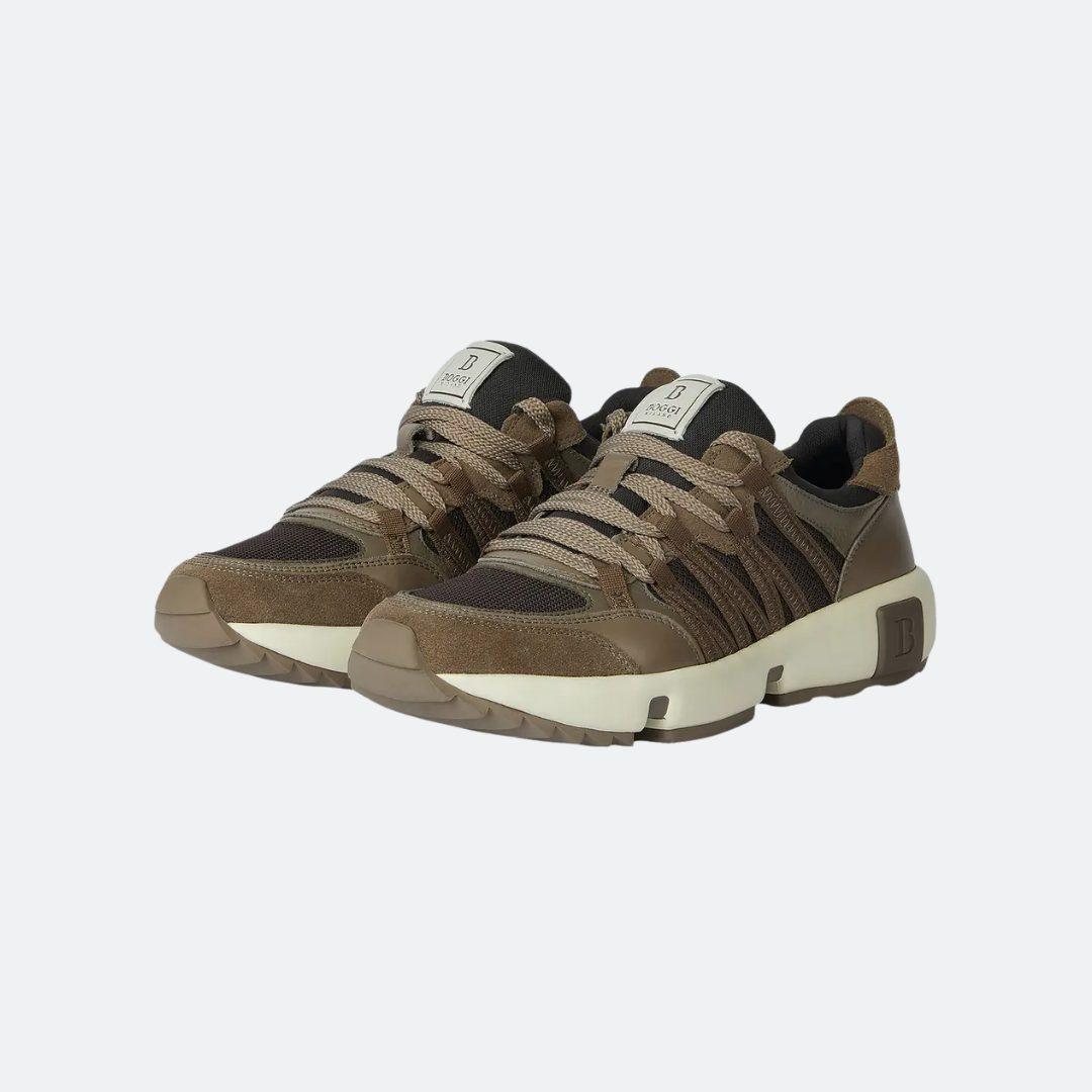 Boggi Milano Brown Technical Fabric and Leather Trainers alternate