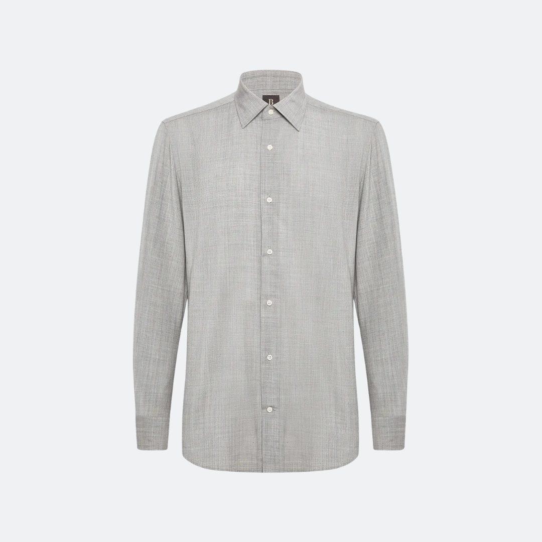 Boggi Milano Grey Regular Fit Wool Shirt
