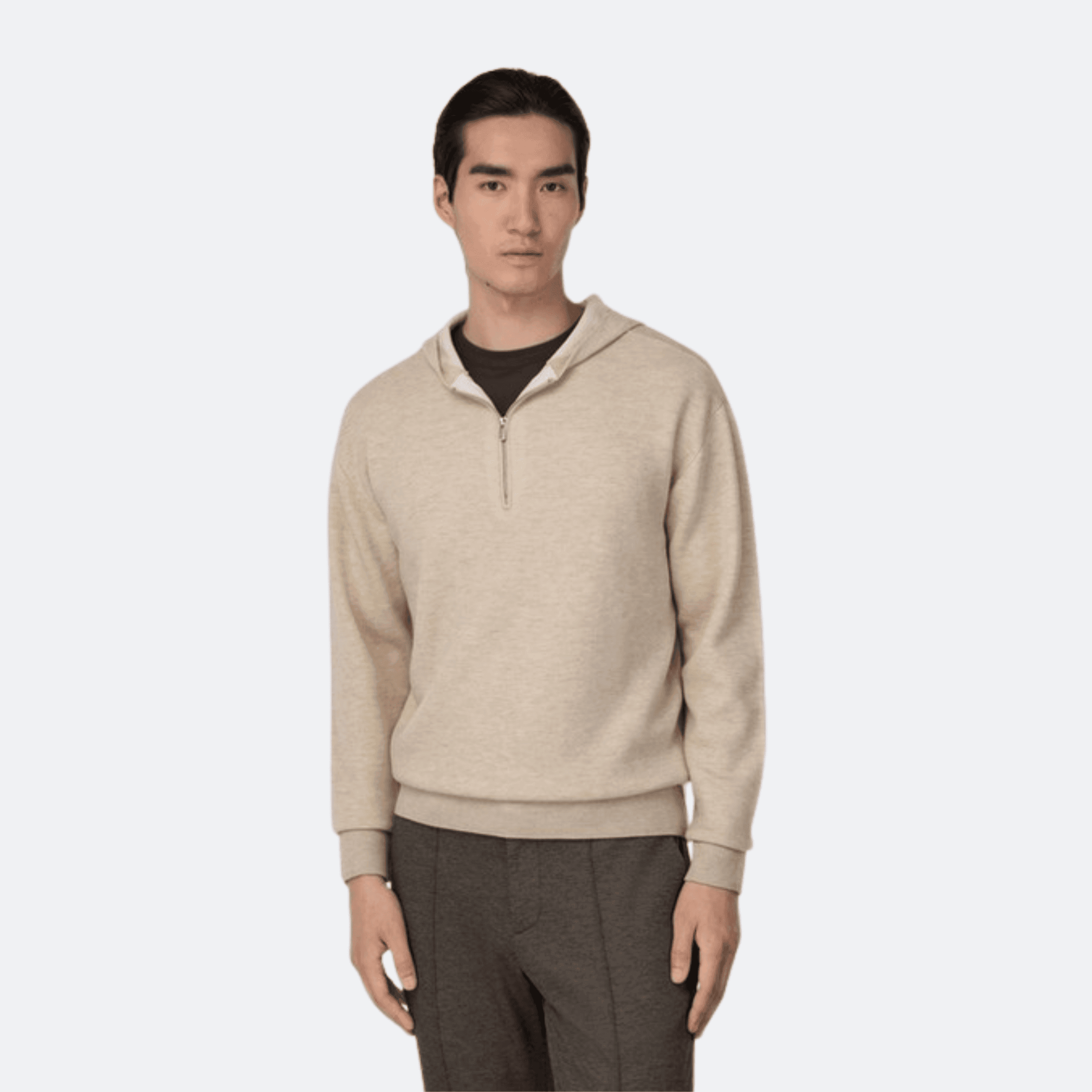 Boggi Milano Half-Zip Hoodie In Wool And Cashmere For Men - Beige