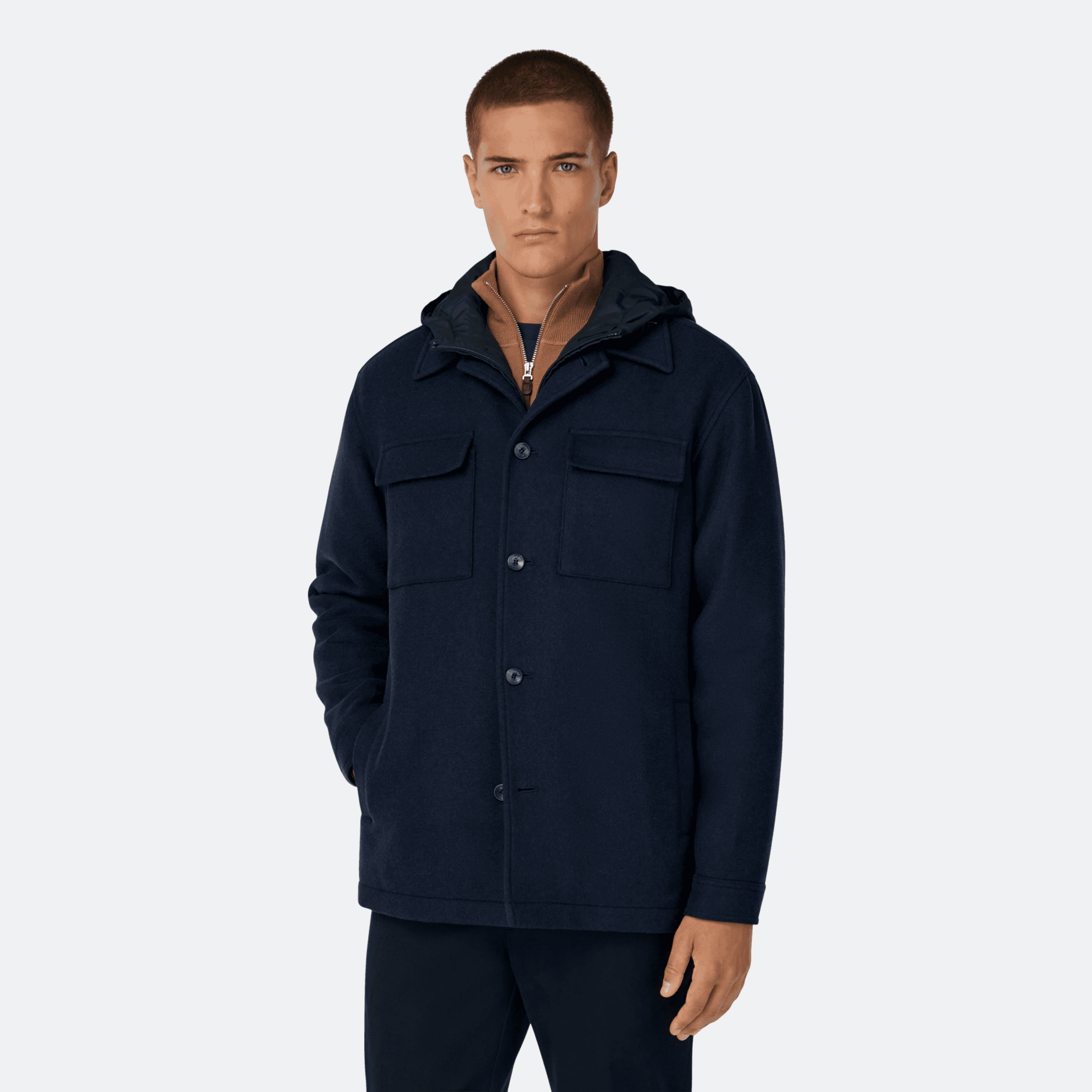 Boggi Milano Link Shirt Jacket Navy Blue In Wool With Bib alternate