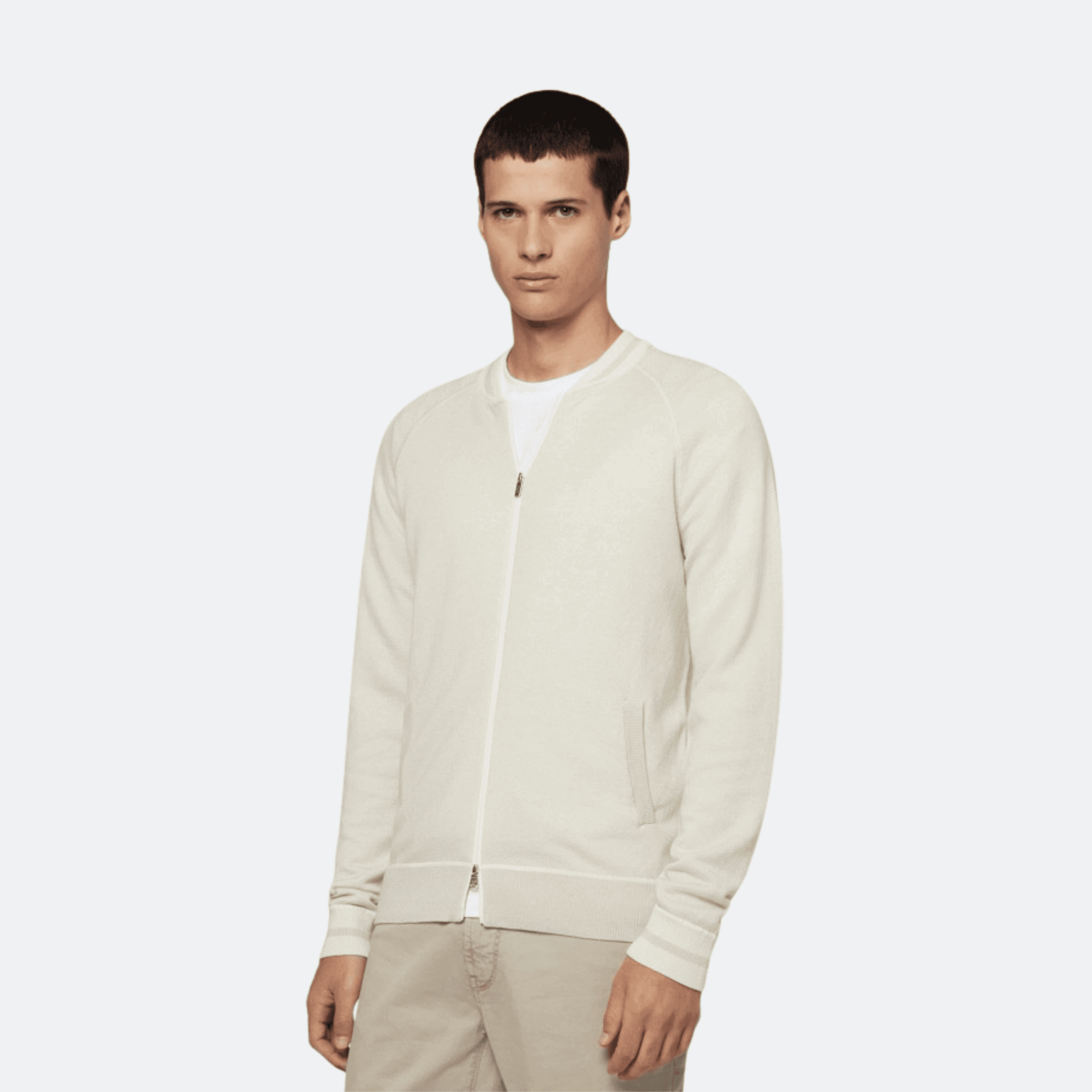 Boggi Milano Zip Cardigan For Men - Ivory
