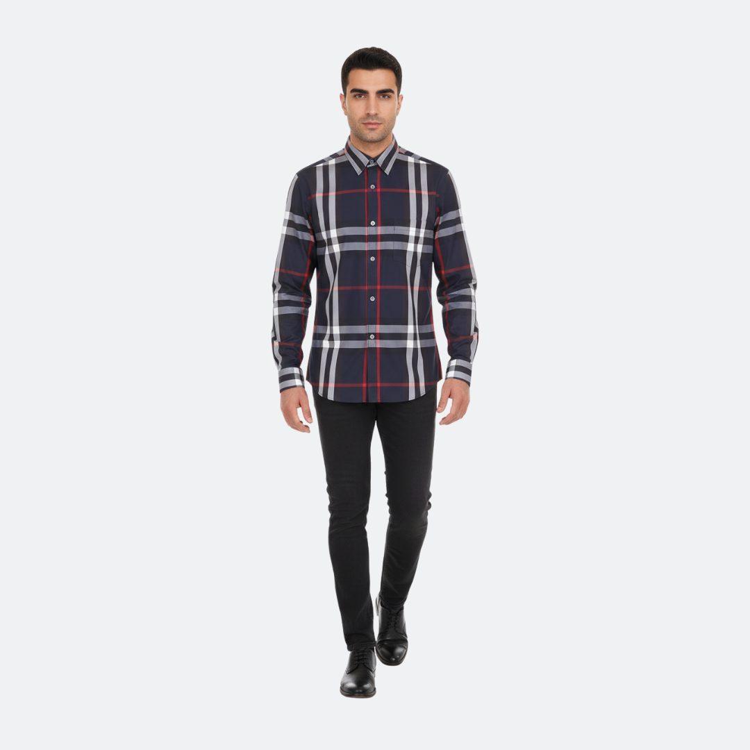 Burberry Classic Check Design Dark Blue Men Shirt alternate