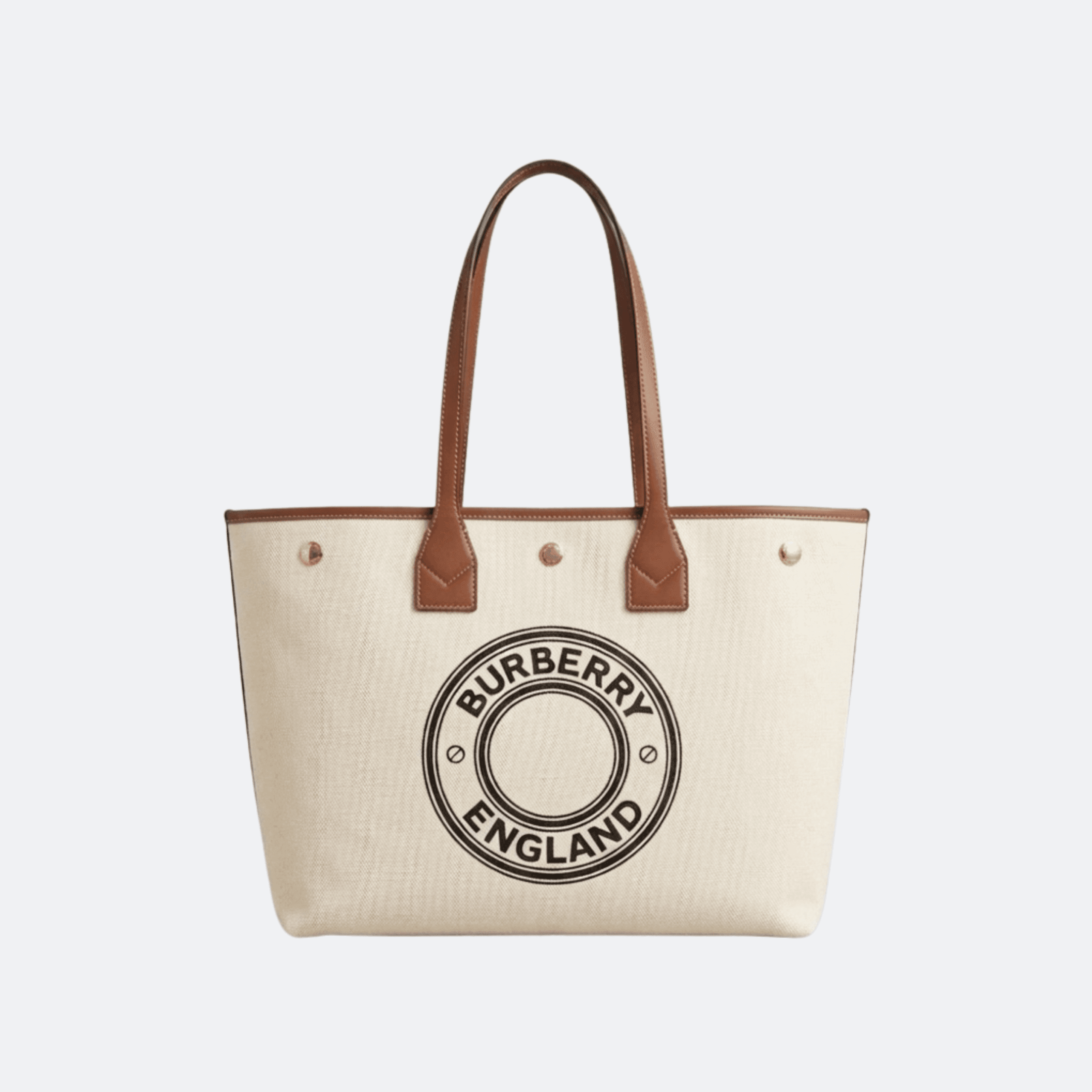 Burberry Medium Logo Print Canvas Tote Bag Leather Trim - White