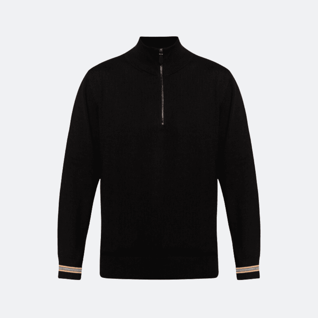 Burberry Men Black Icon Stripe Cuff Funnel Neck Sweater alternate