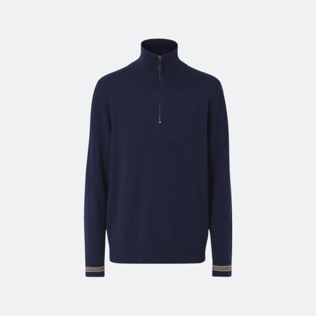 Burberry Men Blue Icon Stripe Cuff Funnel Neck Sweater