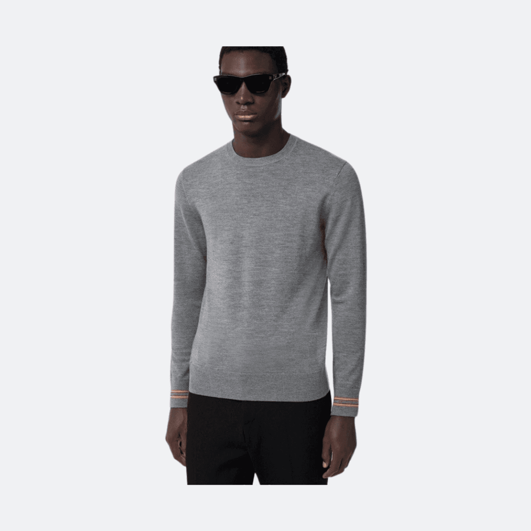 Burberry Icon Strip Detailed Gray Wool Sweater