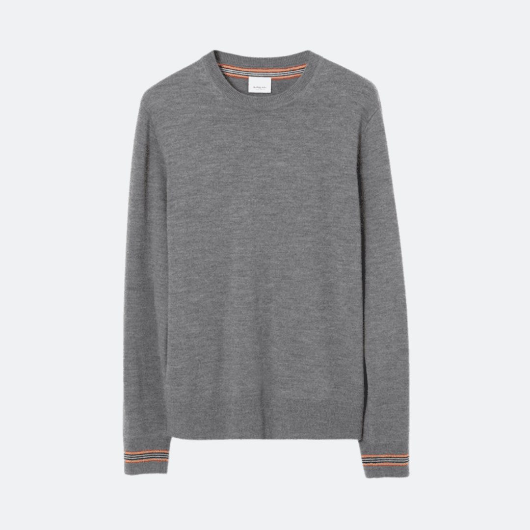 Burberry Icon Strip Detailed Gray Wool Sweater alternate