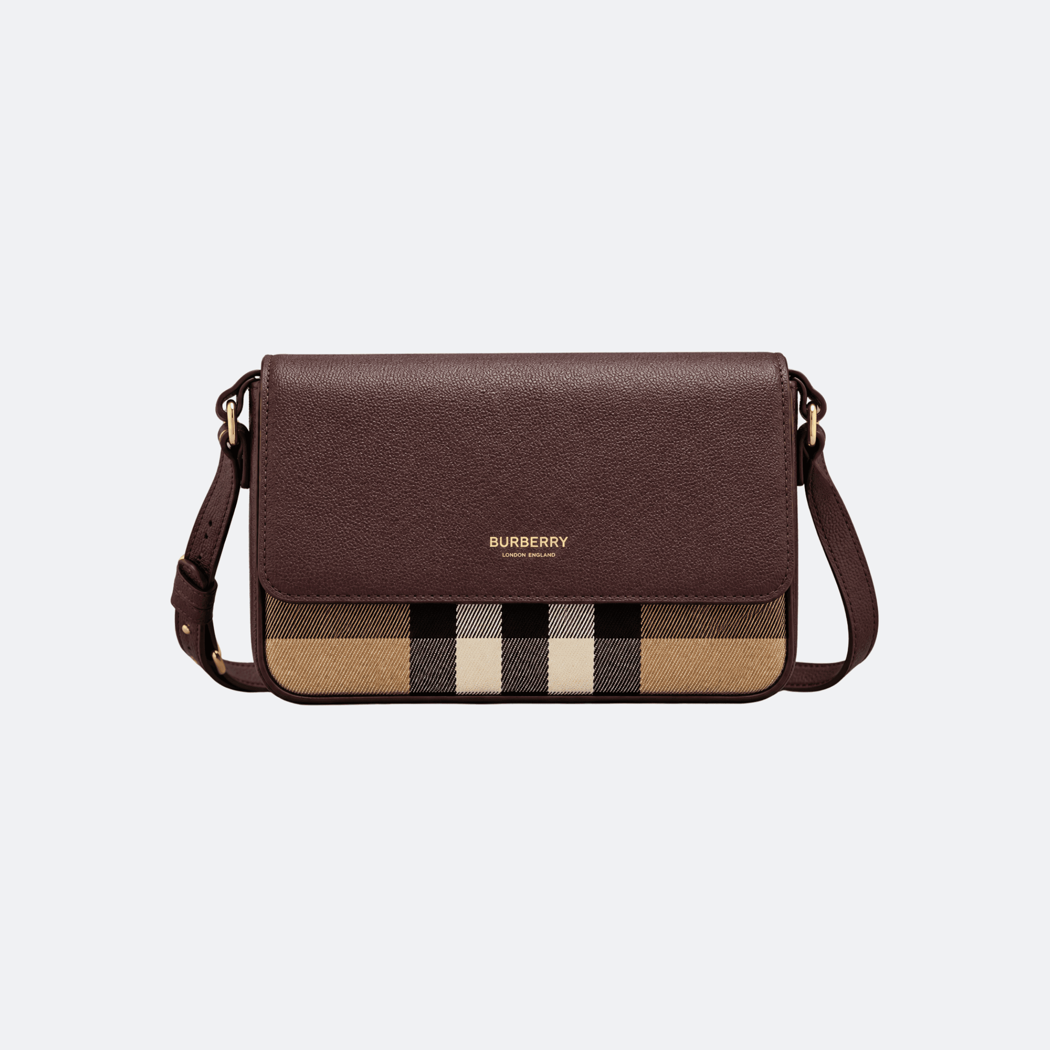 Burberry New Hampshire Check Leather Shoulder Bag For Women - Earth Brown