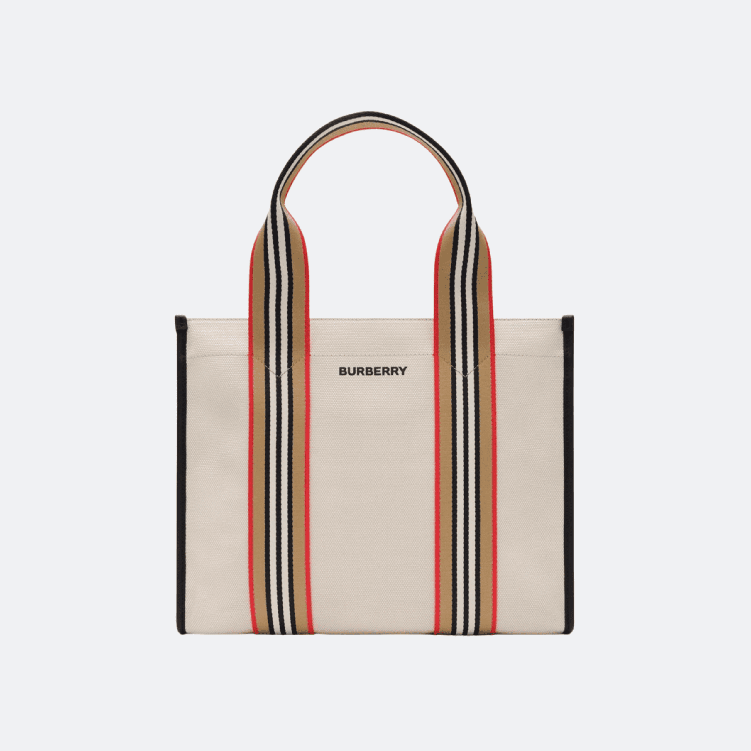 Burberry Small Icon Stripe Trim Canvas Tote Bag For Women - Natural/Archive Beige
