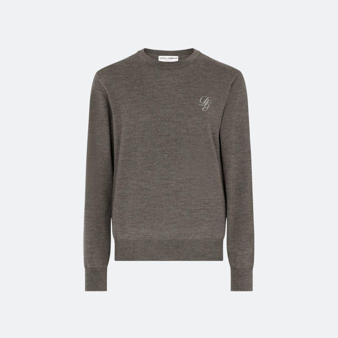 Dolce & Gabbana Crew Neck Gray Wool Men Sweater