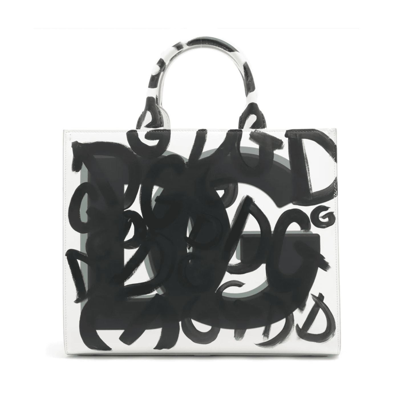 Dolce & Gabbana Graffiti Leather Handbag White Black