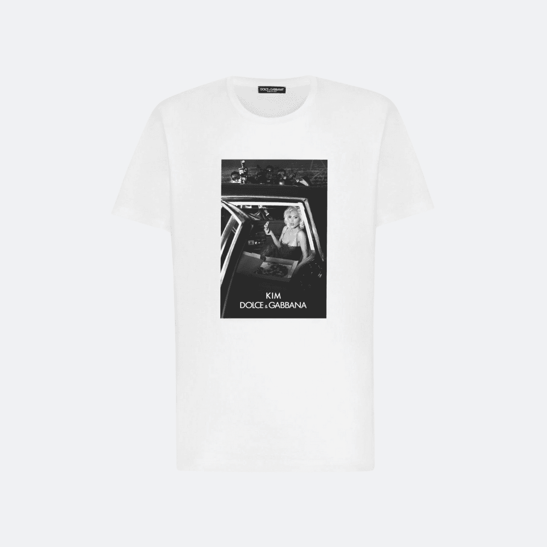 Dolce & Gabbana & Kim Kardashian Printed Photo Designed White Crew Neck T-Shirt