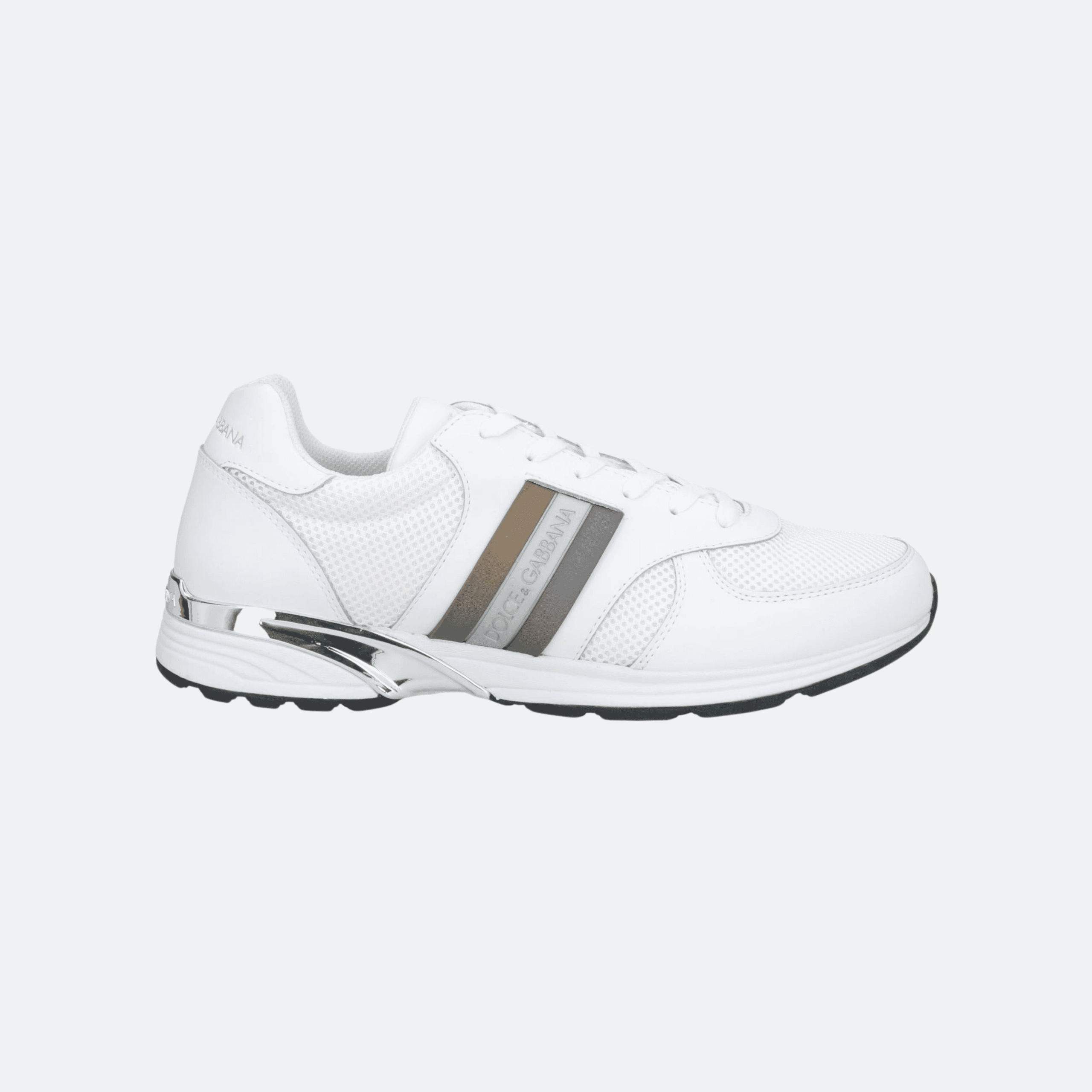 Dolce & Gabbana Low-Top Leather & Mesh Sneakers with Metallic Heel Detail for Men – White