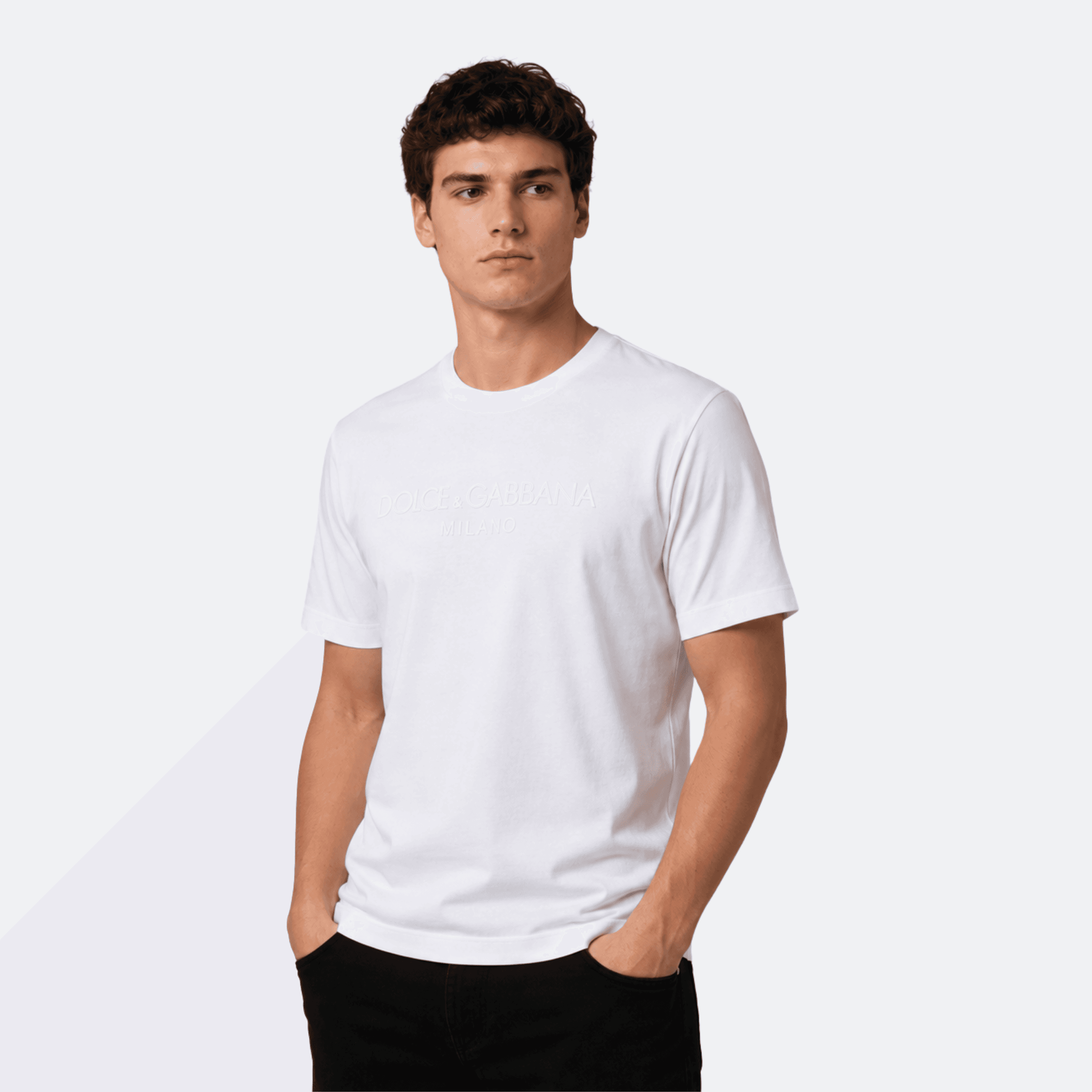 Dolce & Gabbana Milano Embossed Logo Cotton T-Shirt For Men - White
