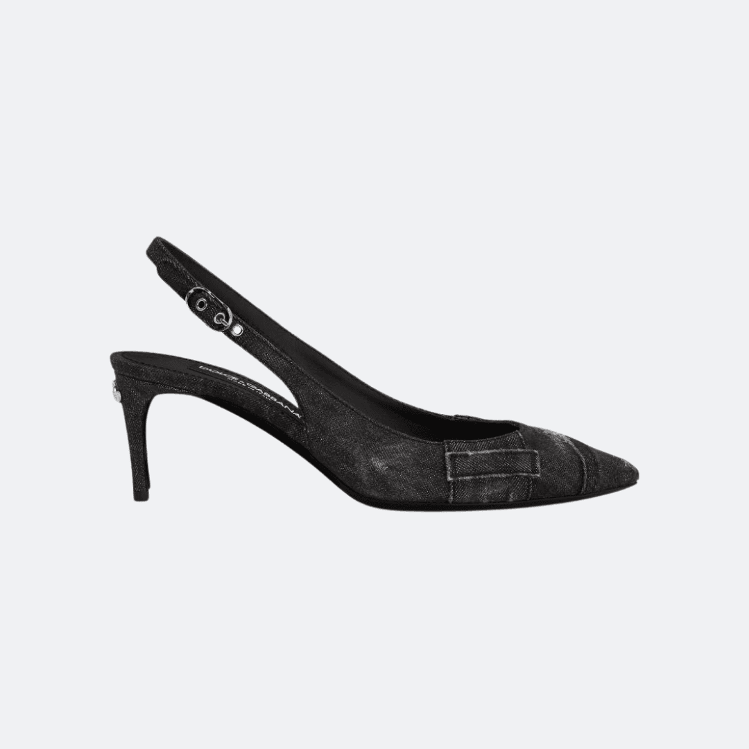 Dolce & Gabbana Patchwork Black Denim Slingback Pumps