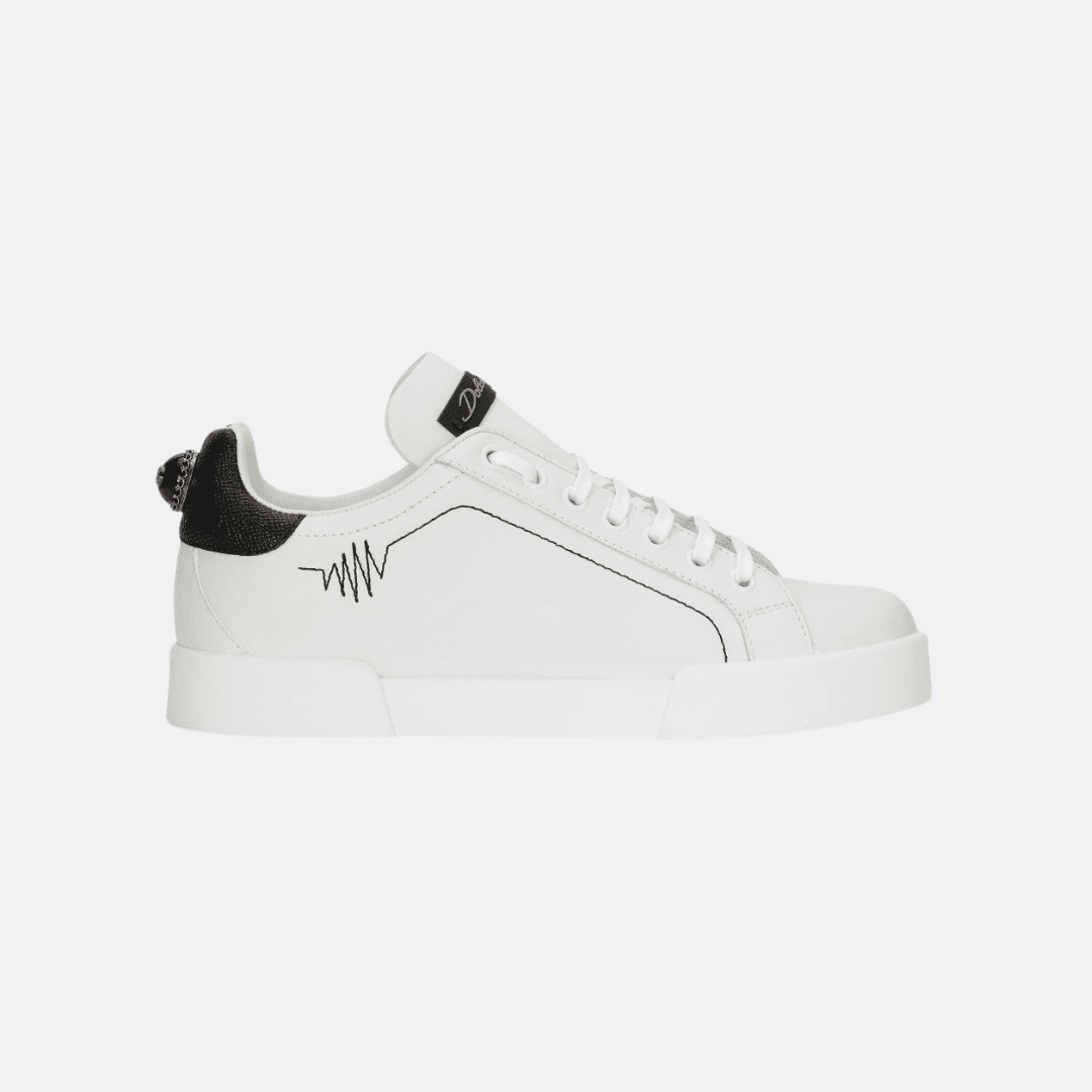 Dolce & Gabbana White-Black Leather Women Sneakers