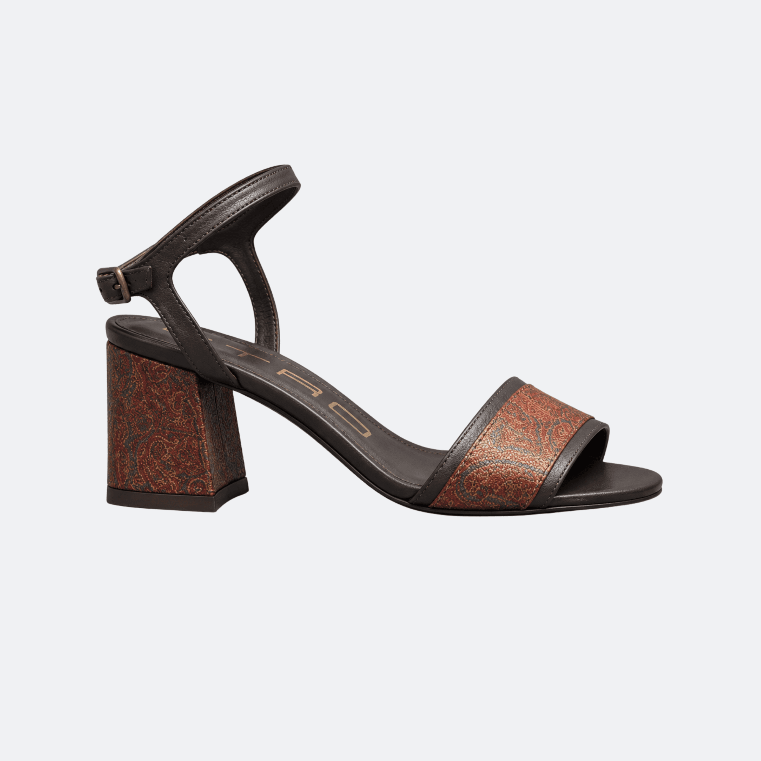 Etro Paisley Block Heel Sandals for Women - Dark Brown Paisley