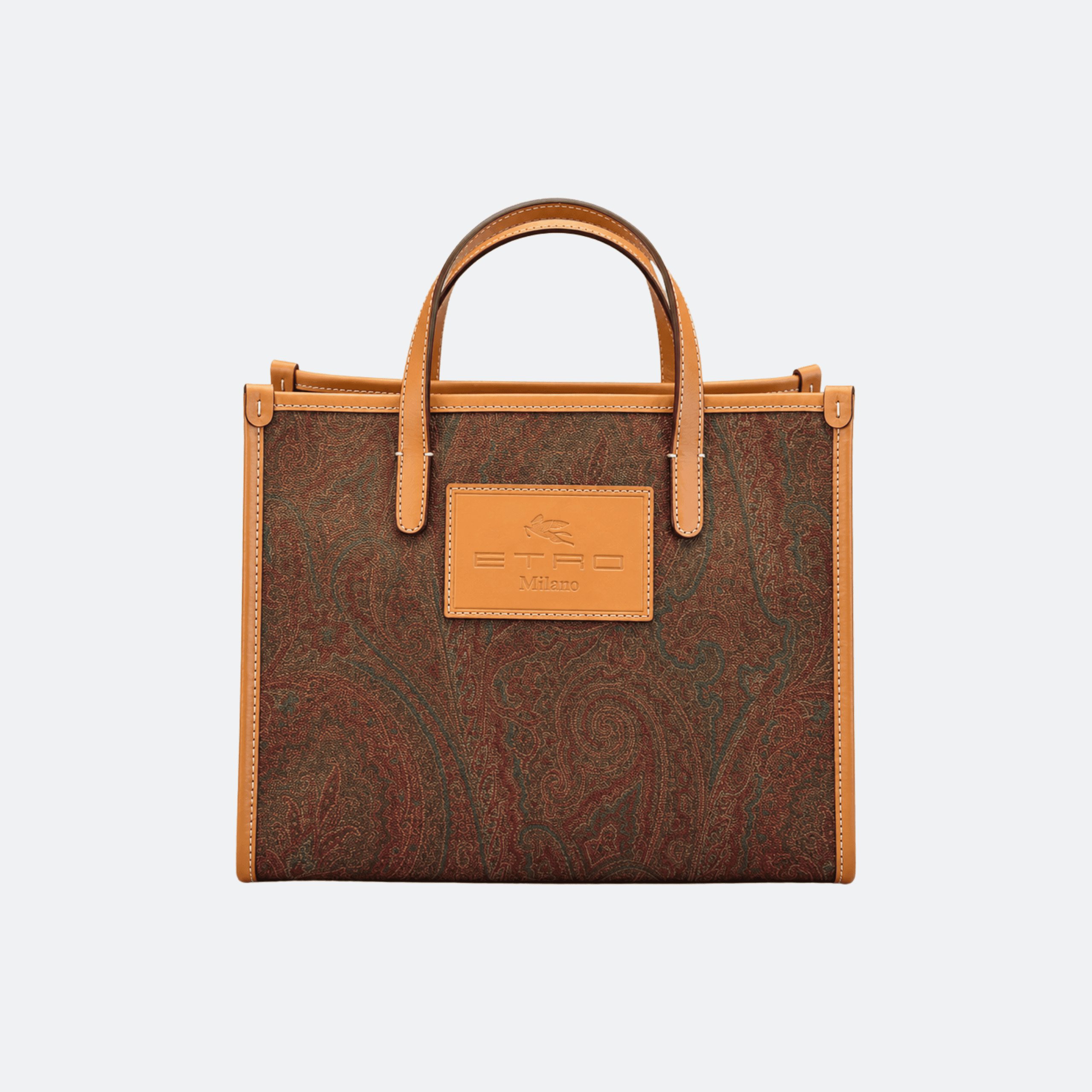 Etro Paisley Leather Shopper Bag for Women - Burgundy/Tan