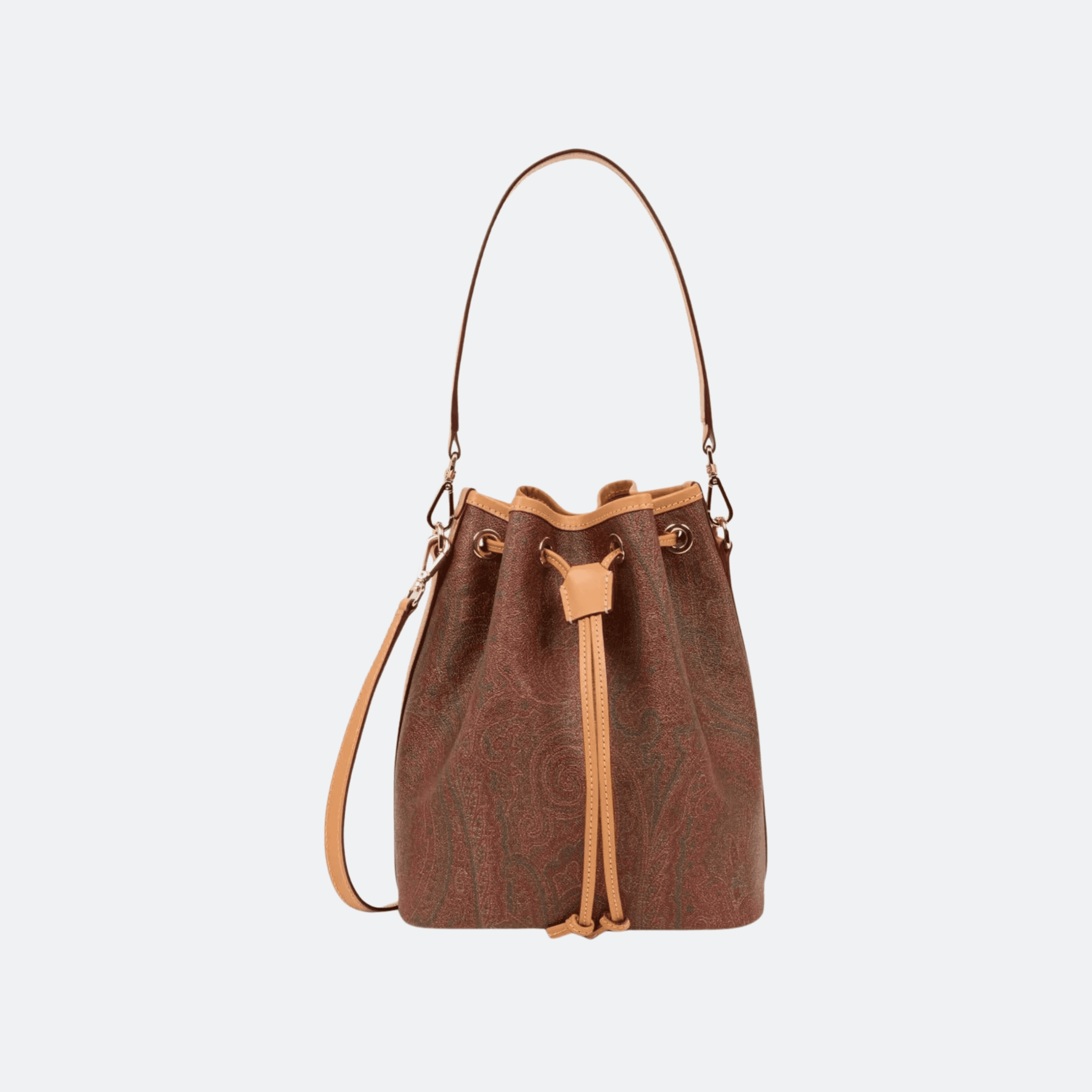Etro Paisley-Print Bucket Bag for Women - Burgundy/Tan
