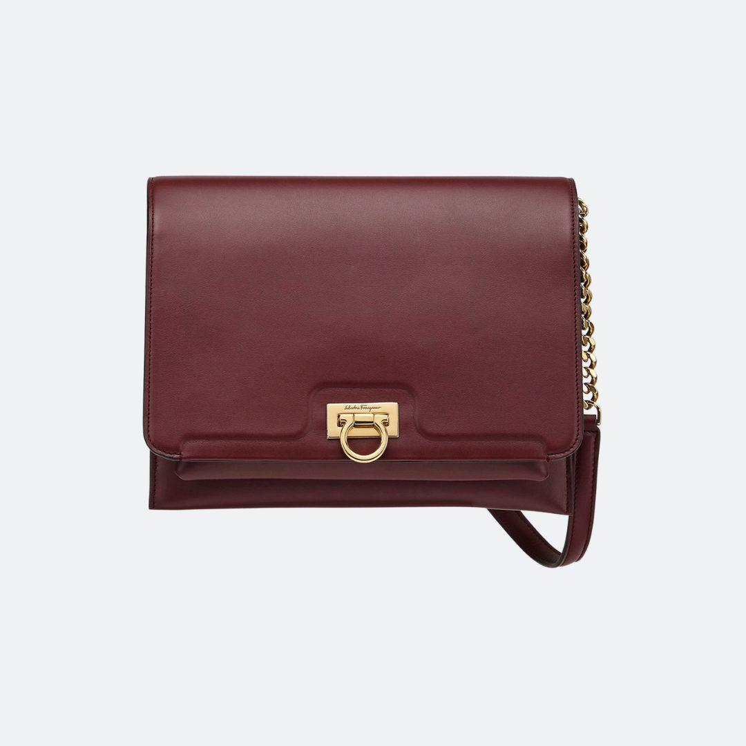 Ferragamo Burgundy Trifolio Flap Bag