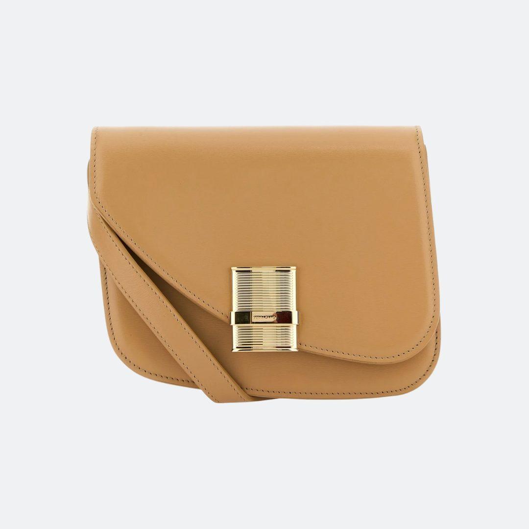 Ferragamo Fiamma Small Beige Leather Shoulder Bag