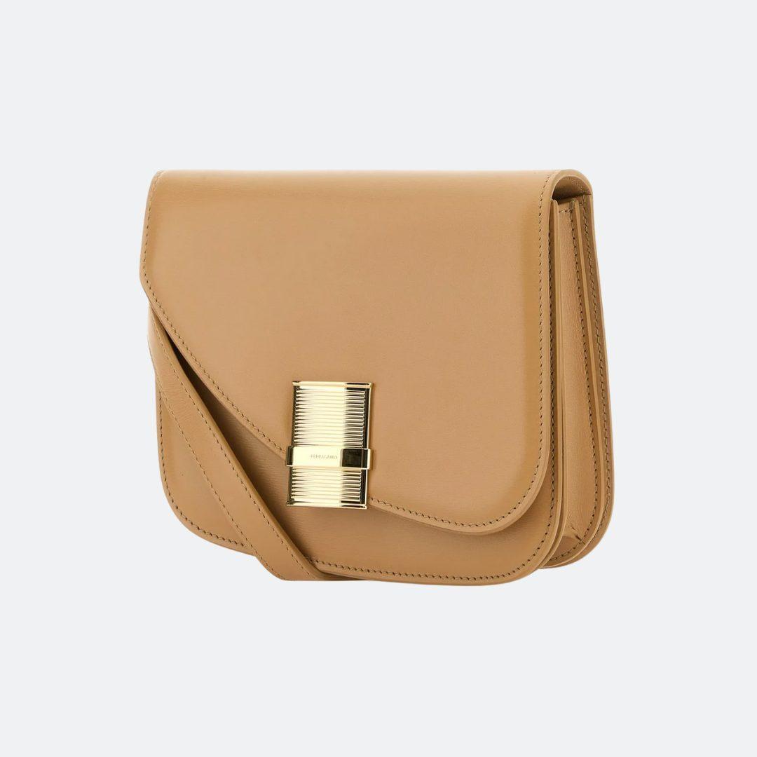 Ferragamo Fiamma Small Beige Leather Shoulder Bag alternate