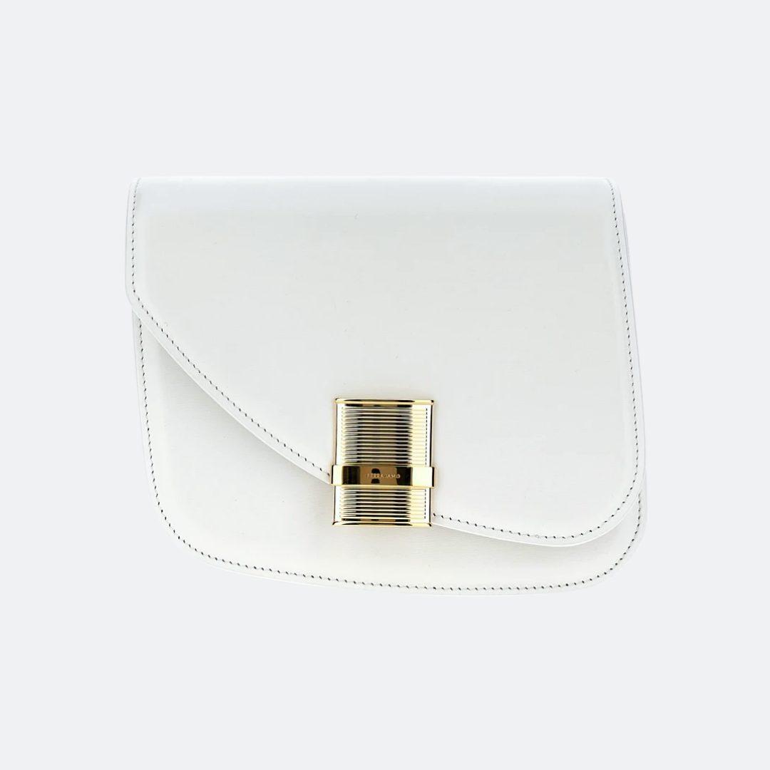 Ferragamo Fiamma White Leather Shoulder/Hand Bag