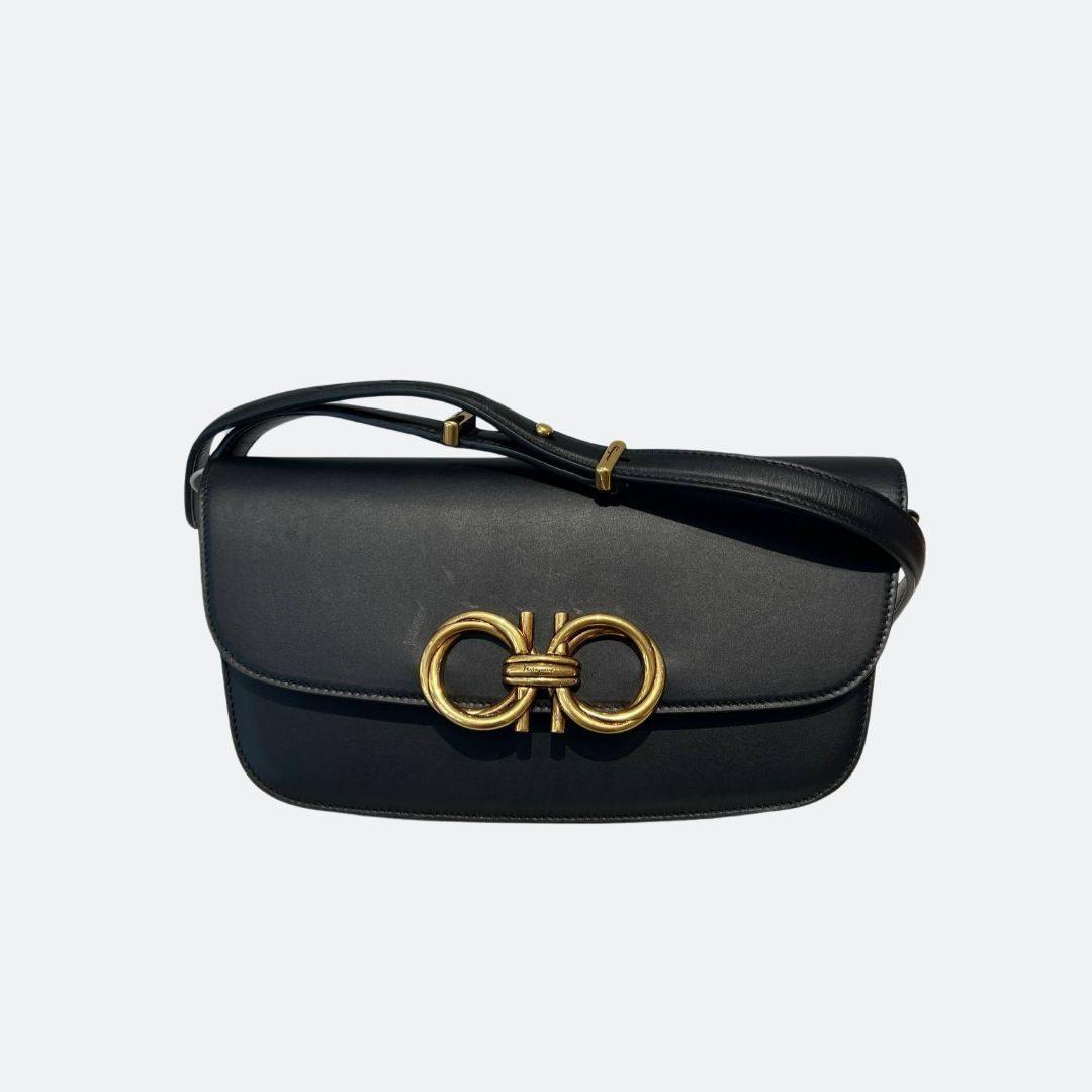 Ferragamo Metalic Logo Black Bag