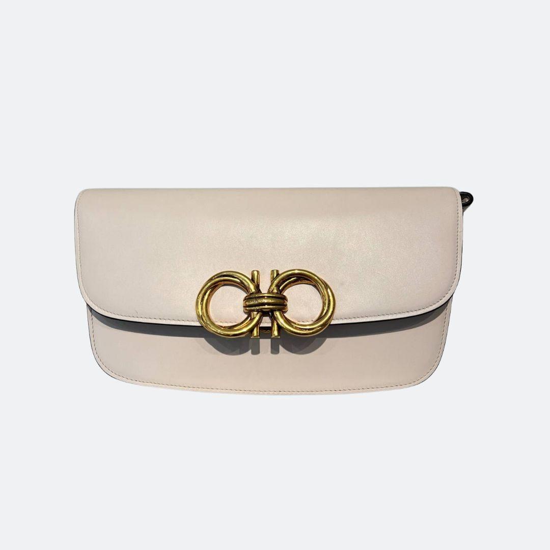 Ferragamo Metalic Logo Cream Bag