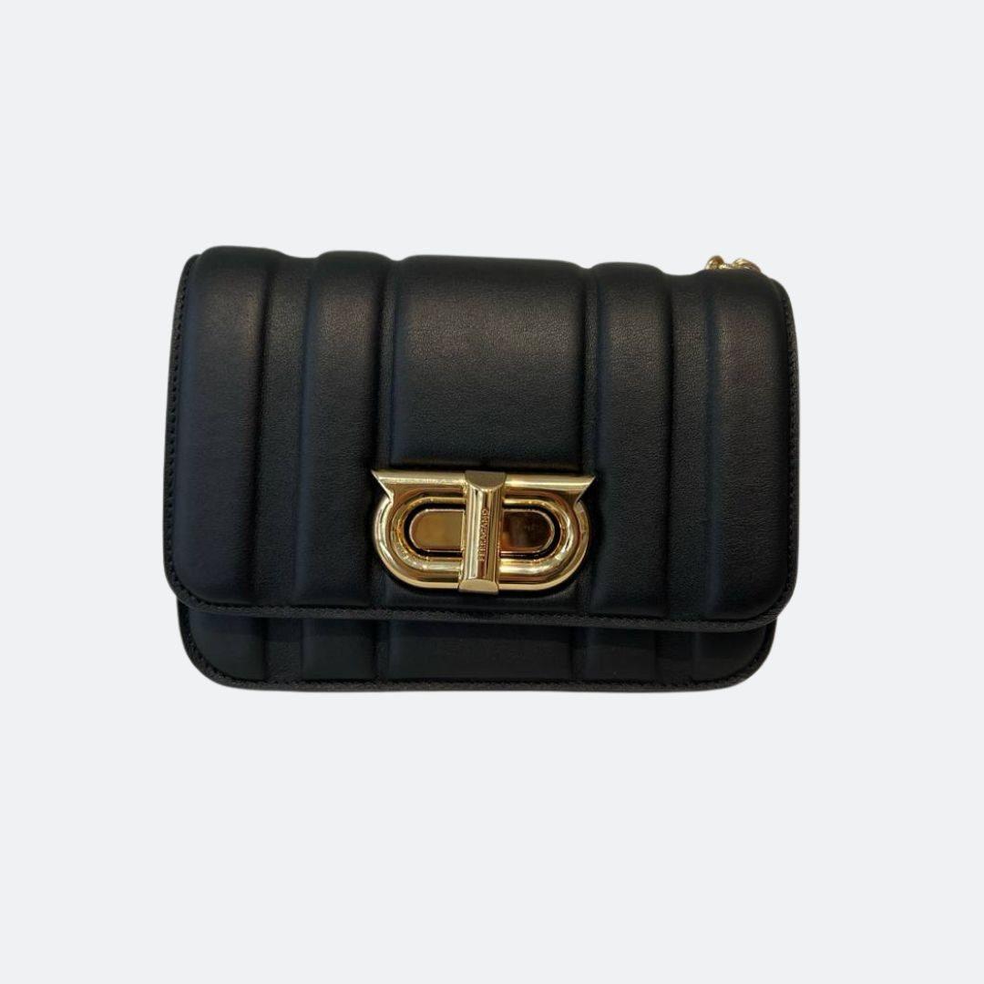 Ferragamo New Metalic Logo Balck Crossbody Bag