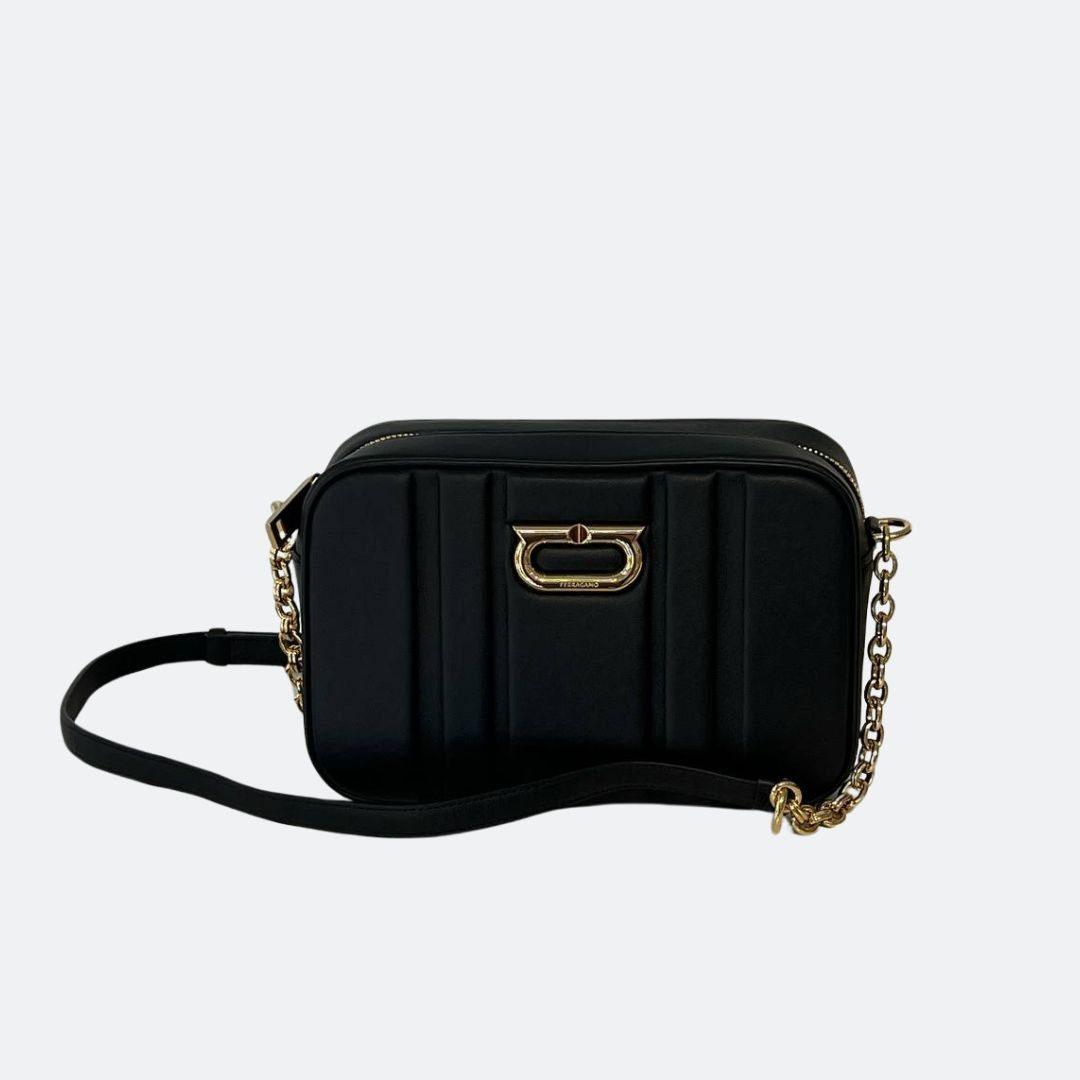 Ferragamo New Metalic Logo Black Crossbody Bag