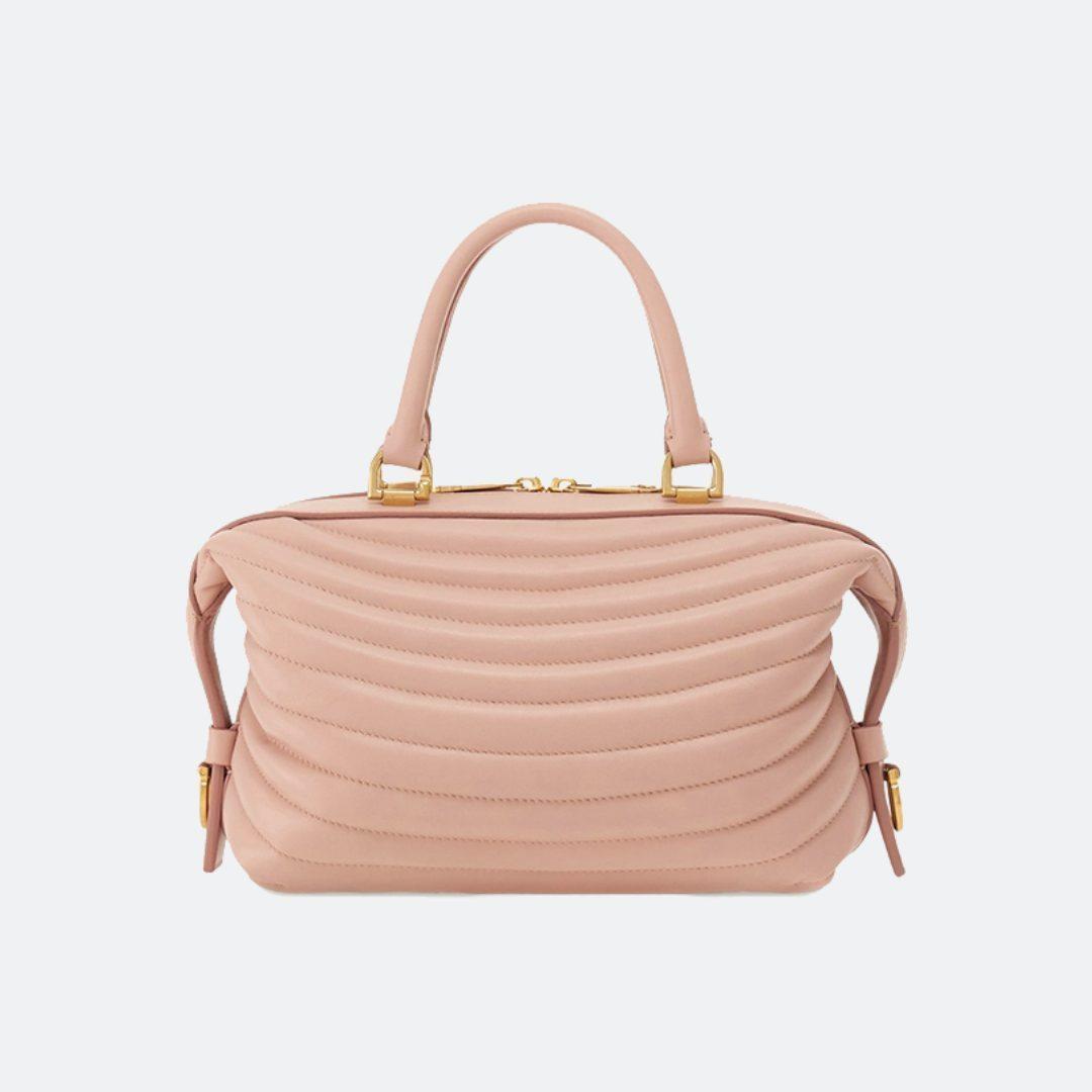 Ferragamo Quilted Bowling Powder Pink Leather Bag