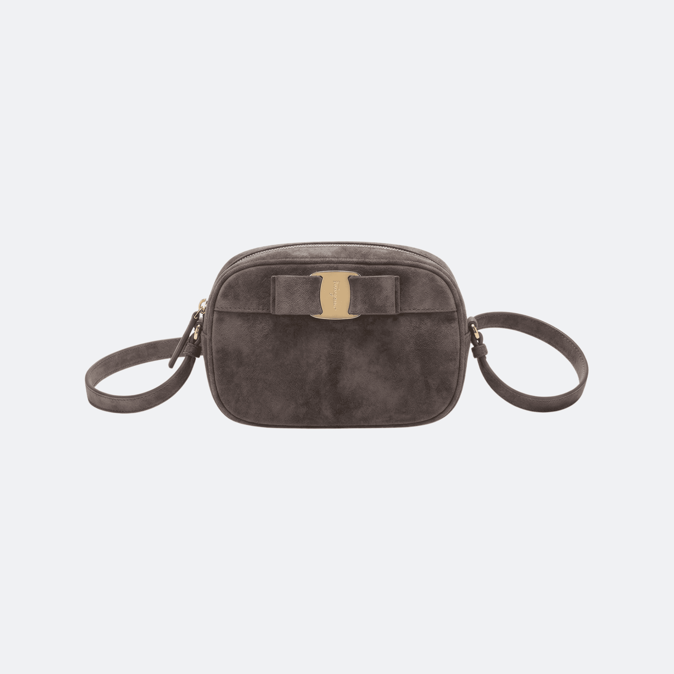 Ferragamo Vara Bow Suede Camera Bag – Fume Grey
