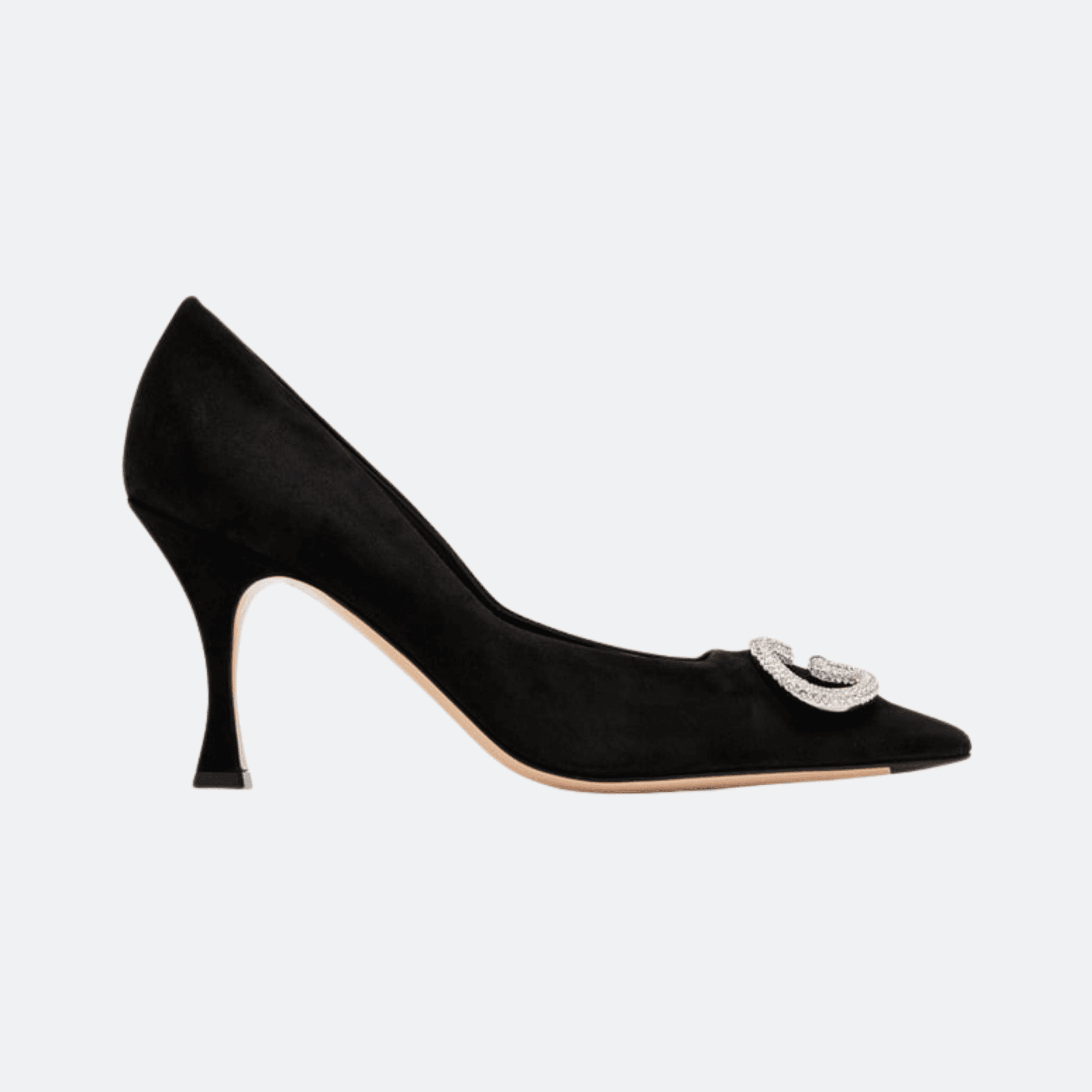 Gucci Alicia Interlocking G Crystal Suede Pumps For Women - Black