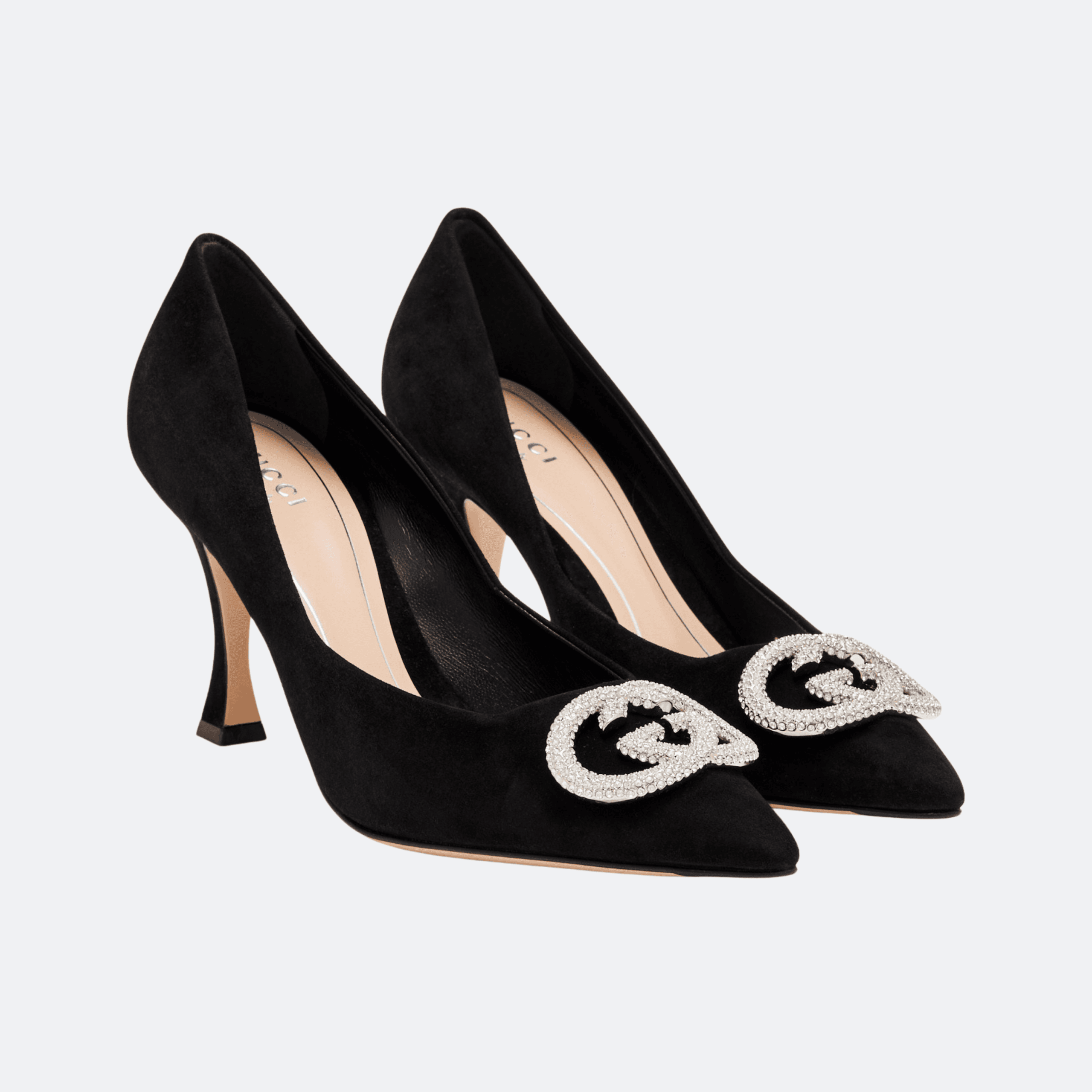 Gucci Alicia Interlocking G Crystal Suede Pumps For Women - Black alternate