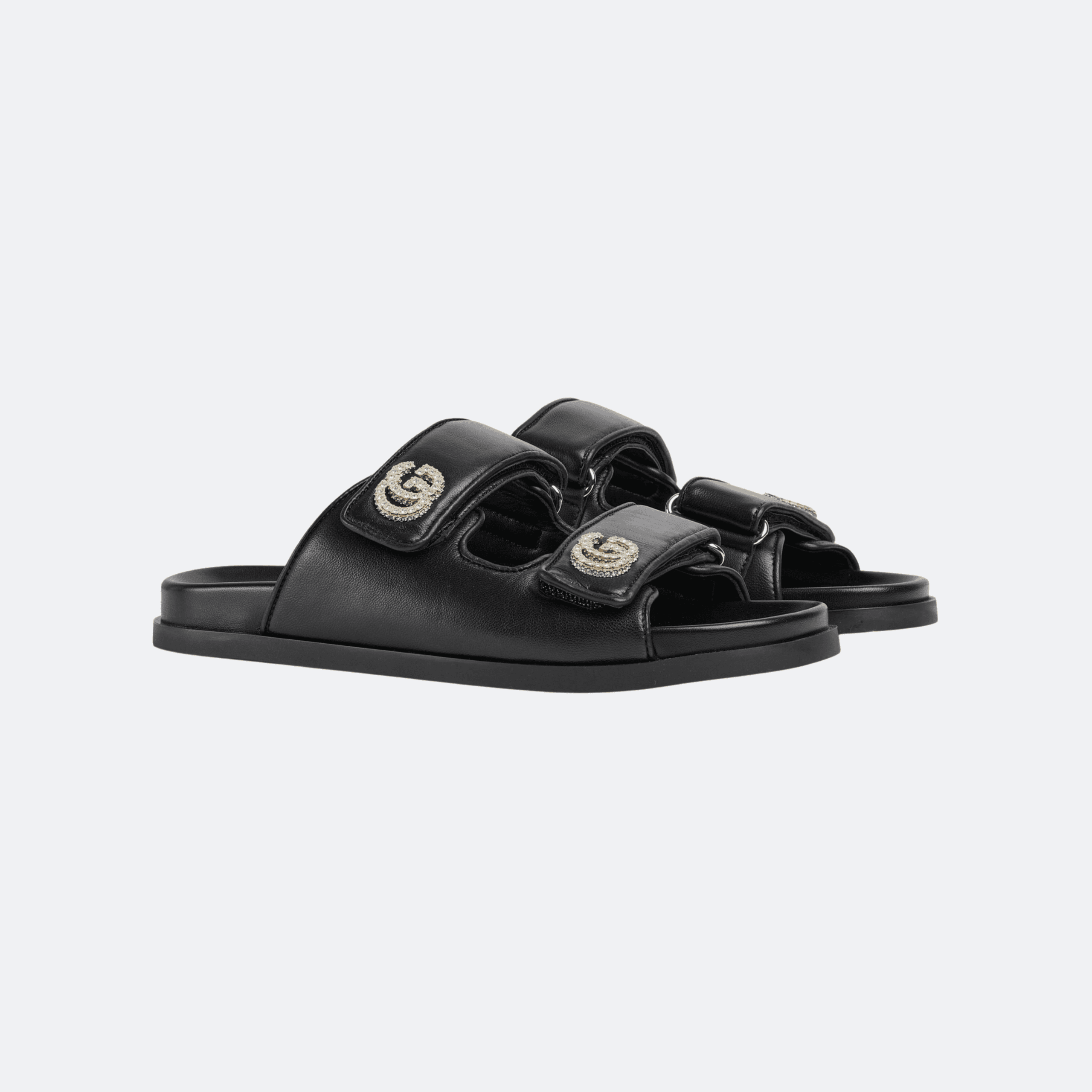 Gucci Crystal Double G Leather Slide Sandals - Black alternate