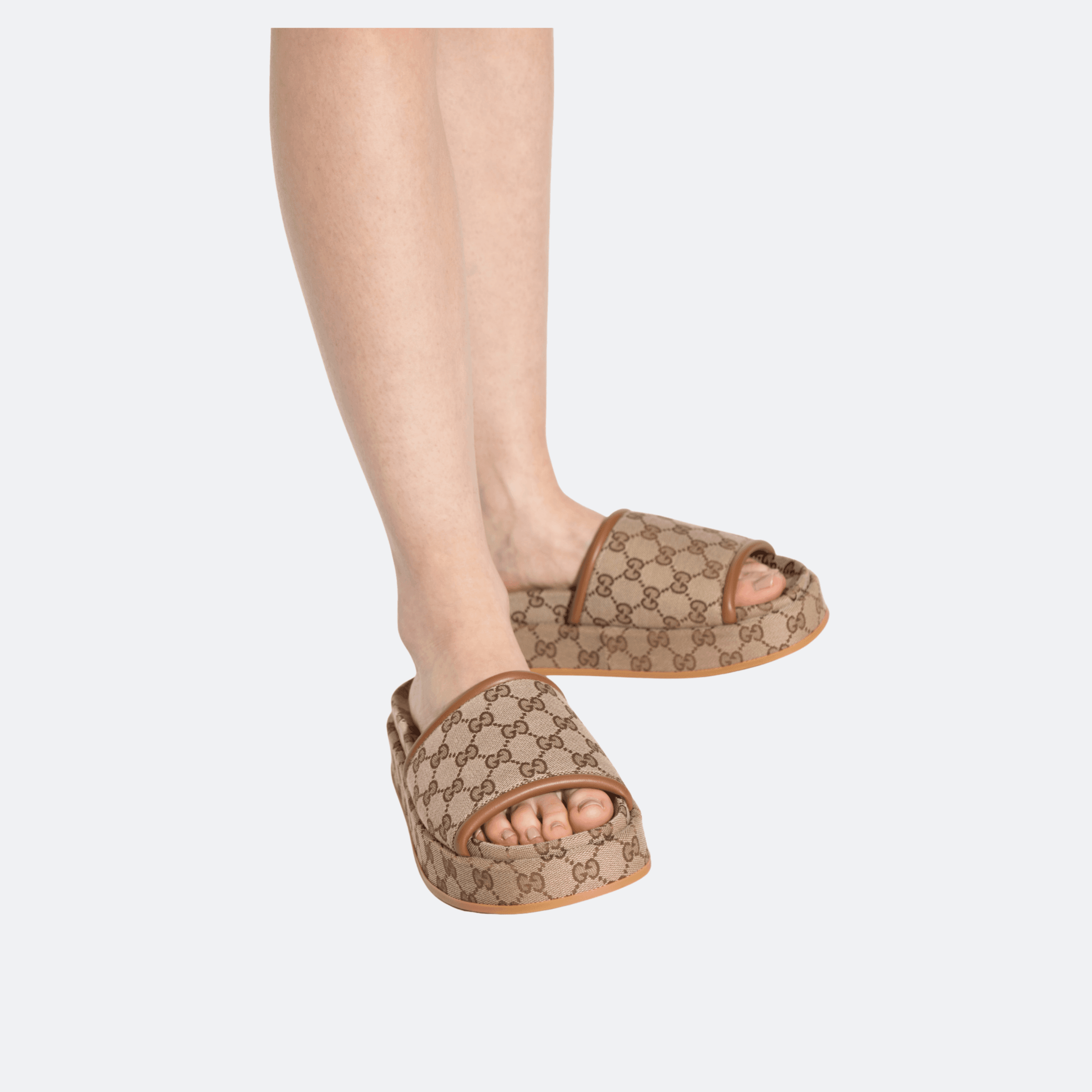 Gucci GG Canvas Slide Platform Sandals - Beige Ebony alternate