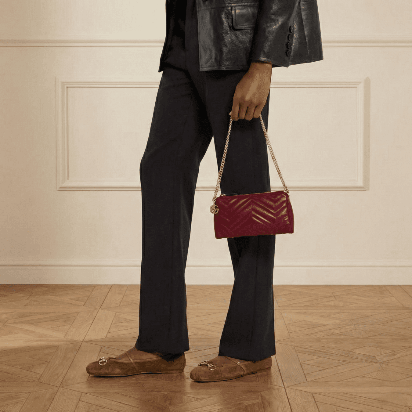 Gucci GG Marmont Matelassé Leather Chain Wallet - Burgundy alternate