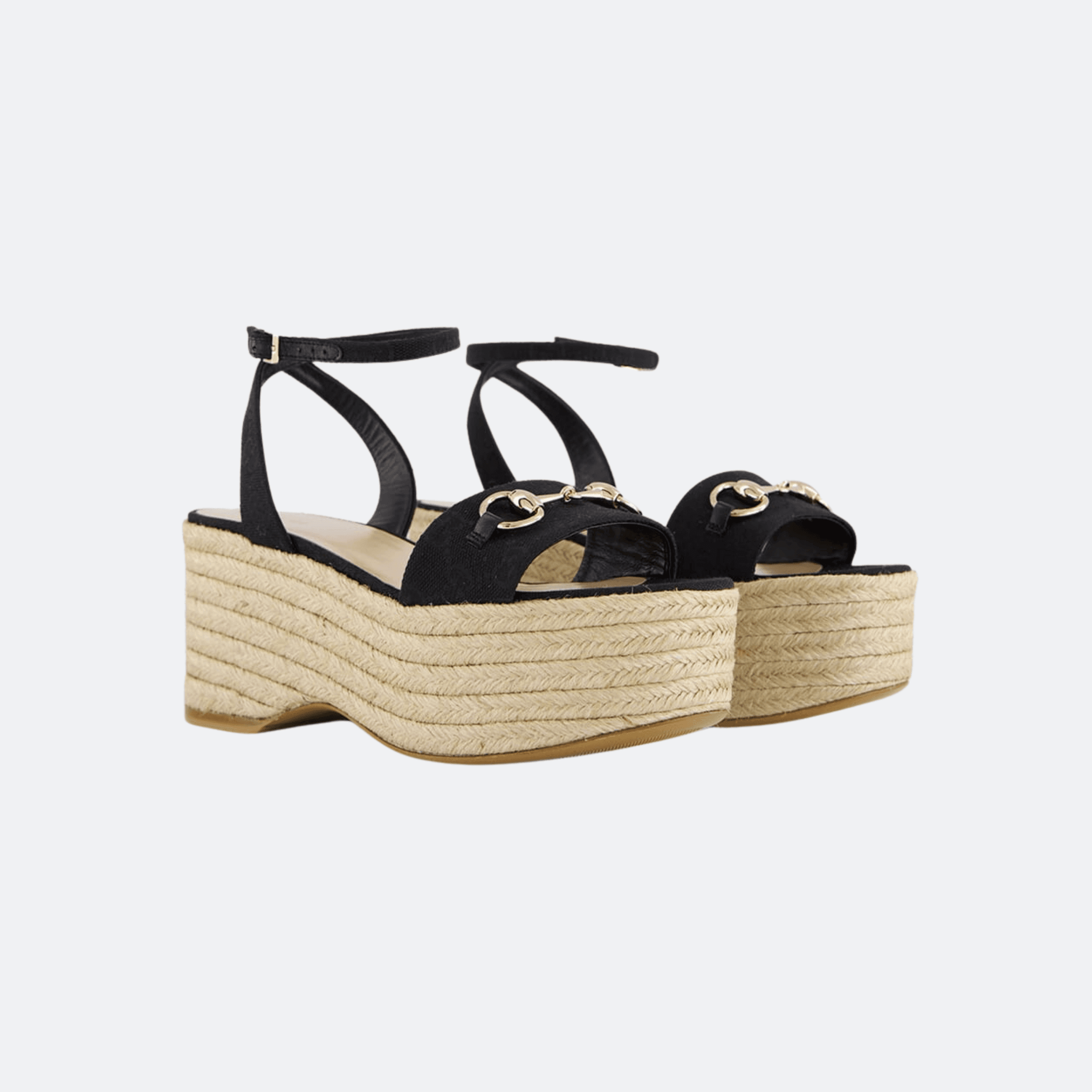 Gucci Horsebit Canvas Platform Espadrille Sandals - Black alternate