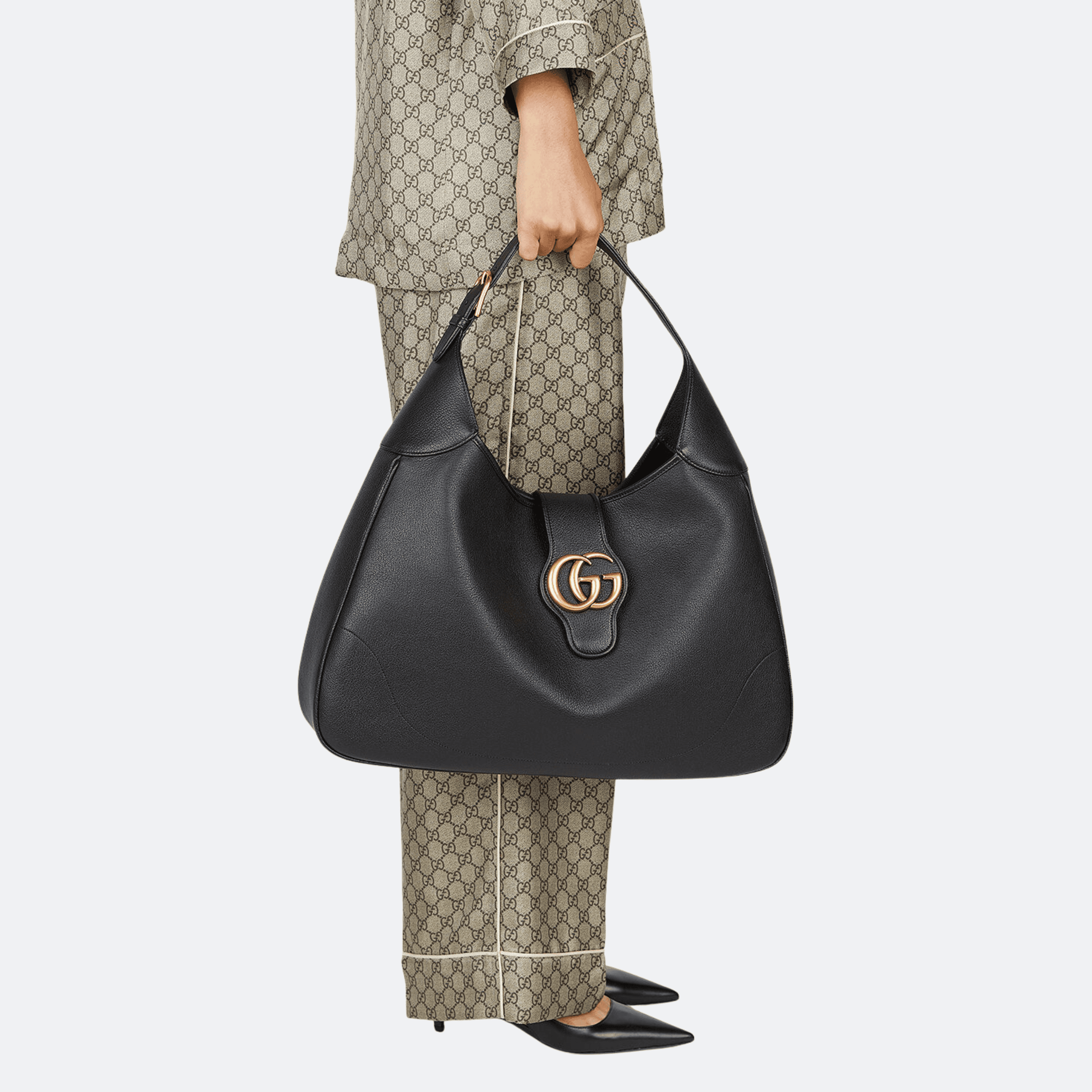 Gucci Leather Large Shoulder Bag with Interlocking GG – Black alternate
