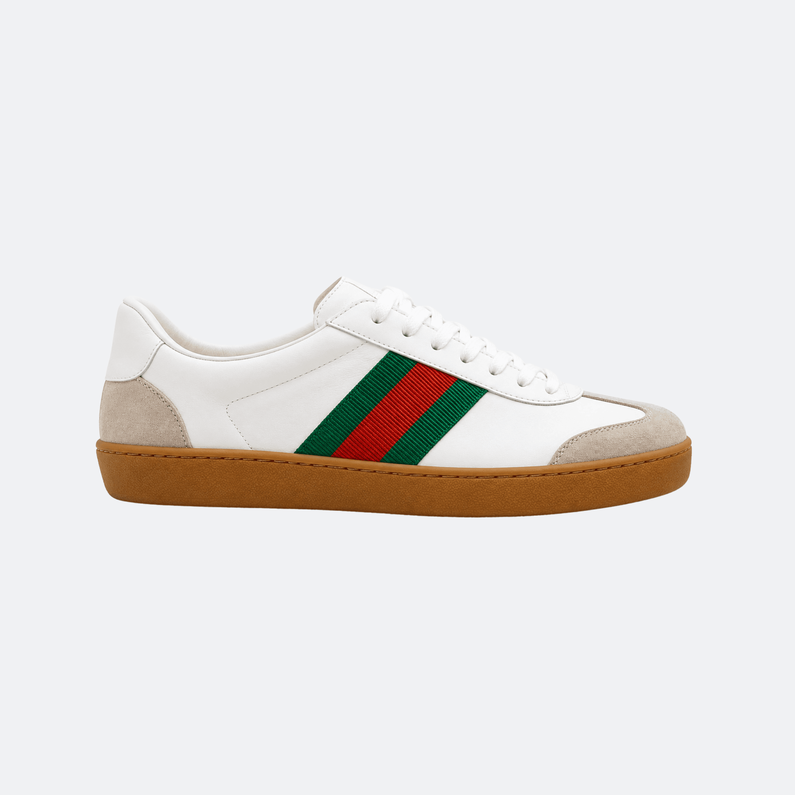 Gucci Leather Low-Top Sneakers with Web Stripe - White