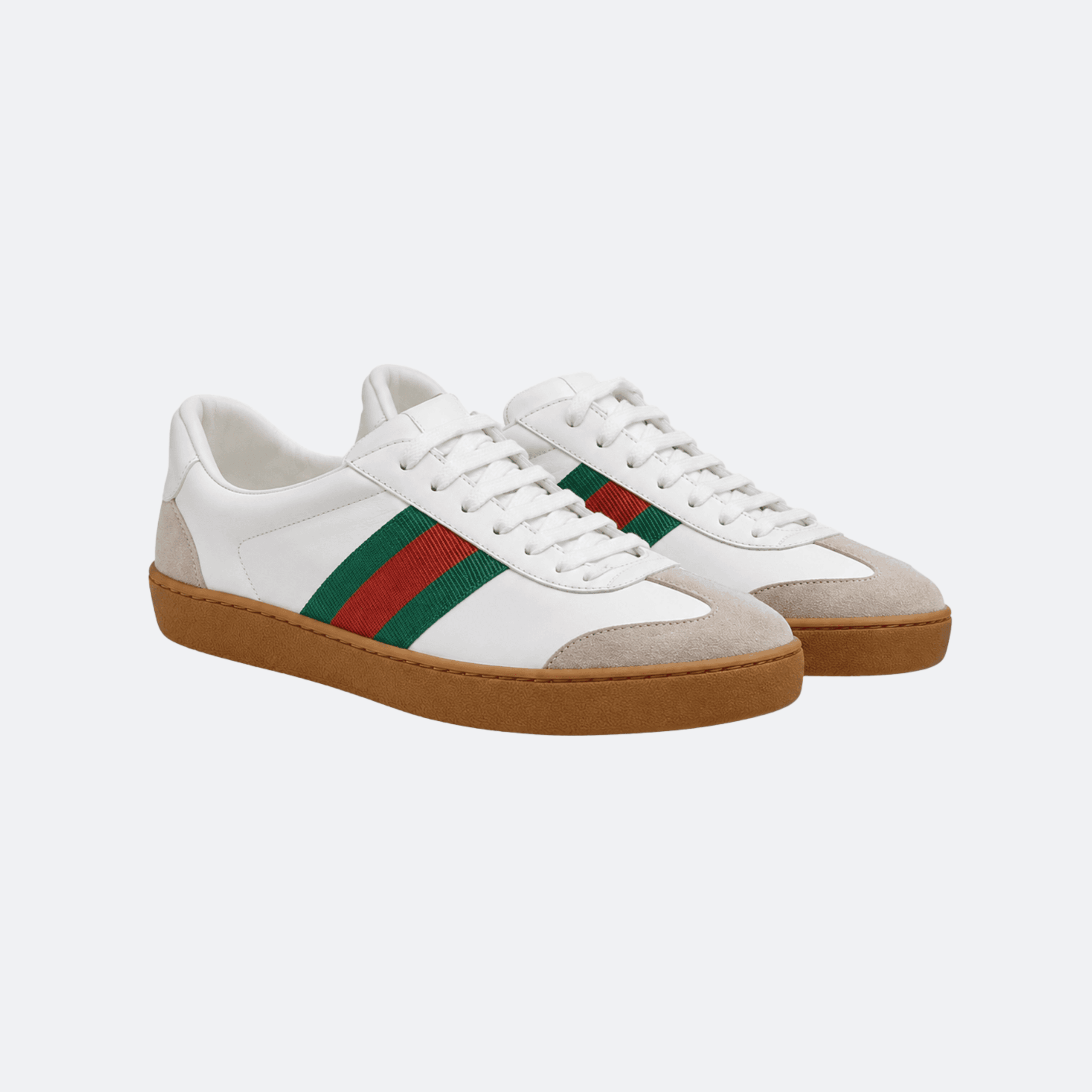 Gucci Leather Low-Top Sneakers with Web Stripe - White alternate