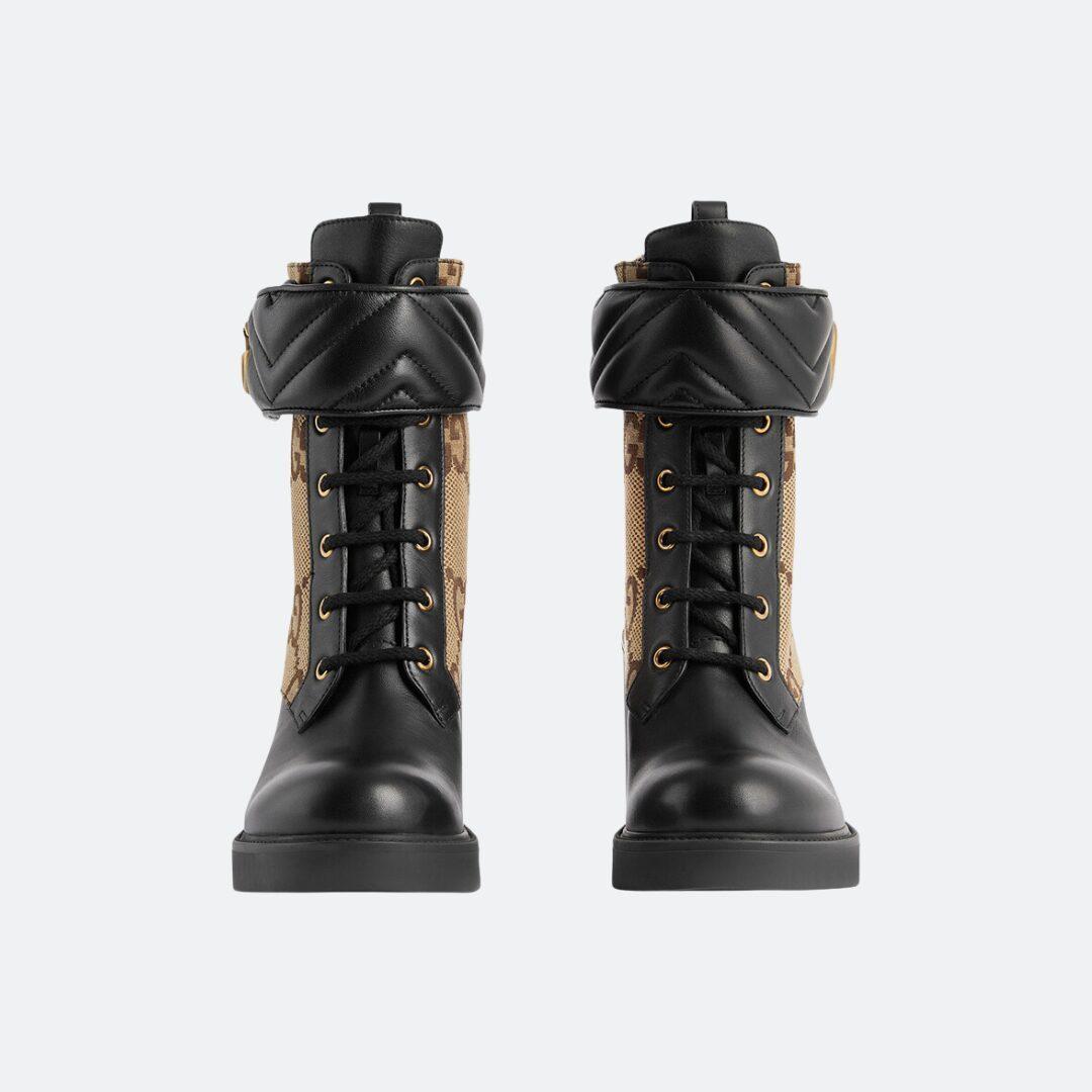 Gucci Marmont Double G Black-Beige Leather-Canvas Ankle Boots alternate