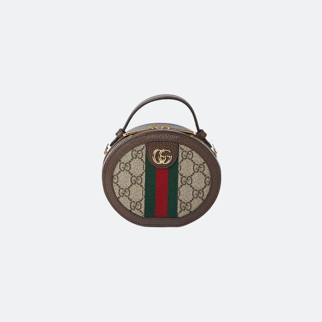 Gucci Ophidia Beige-Brown Canvas Small Round Shoulder Bag